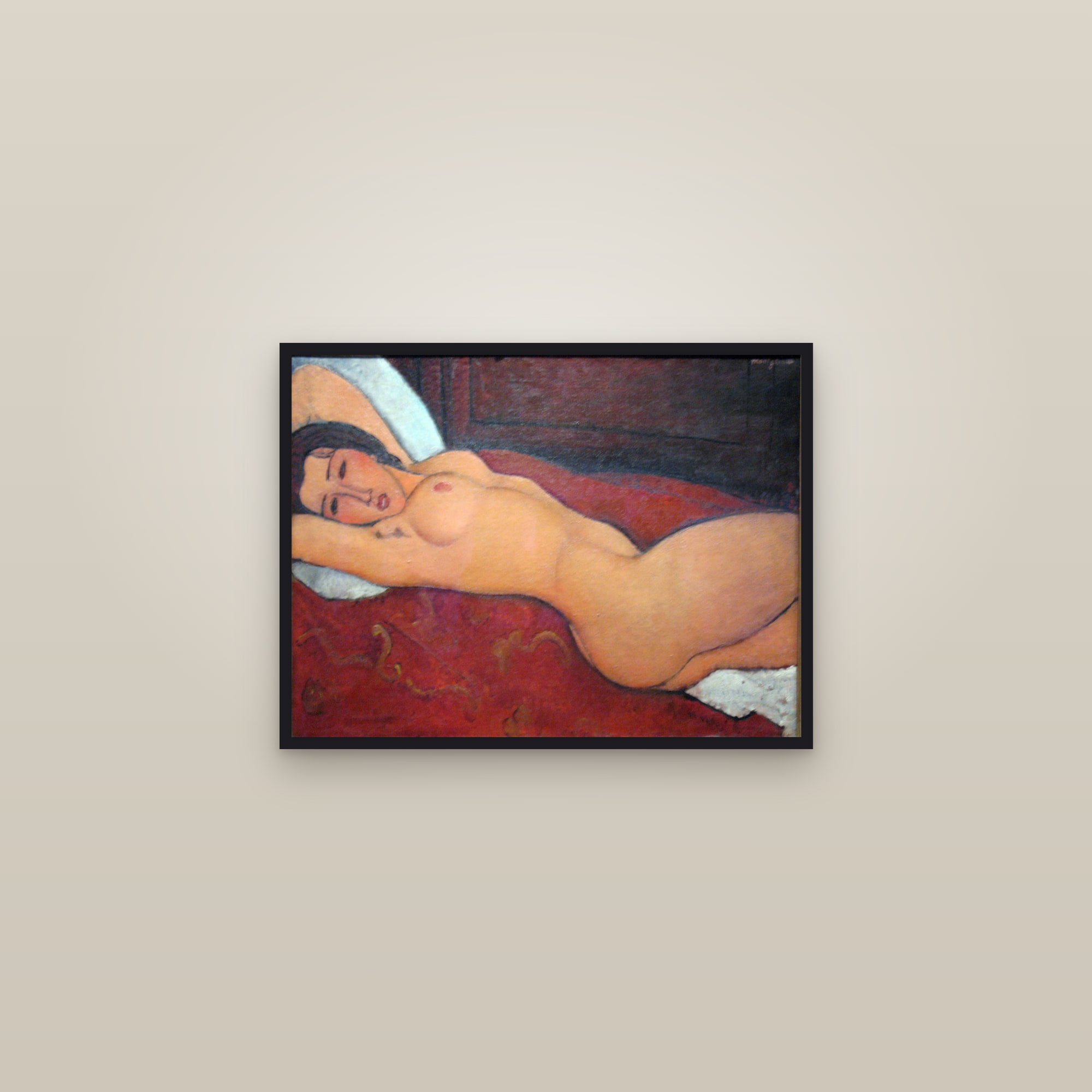 Reclining Nude (Full) — Full-Bleed Edition — framed in a gallery setting