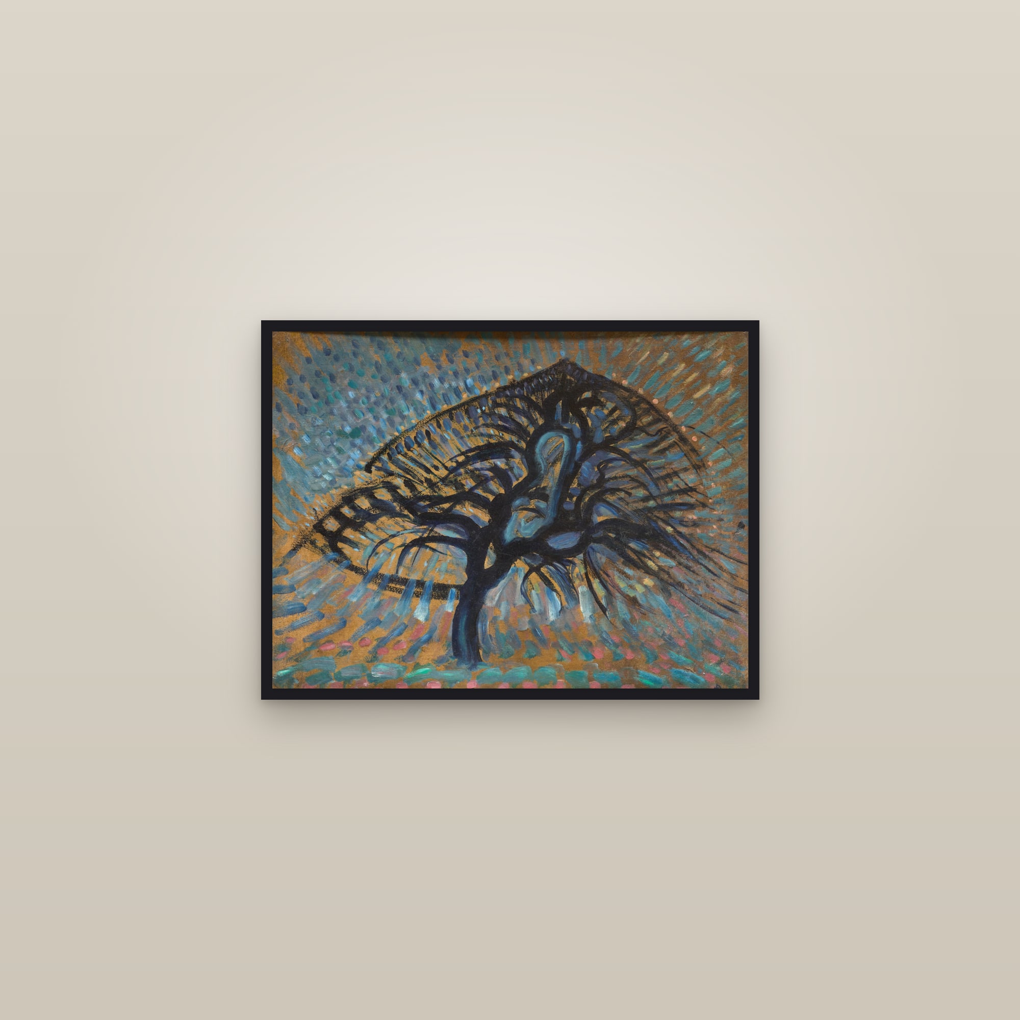 Apple Tree, Pointillist Version (Full) — Full-Bleed Edition — framed in a gallery setting