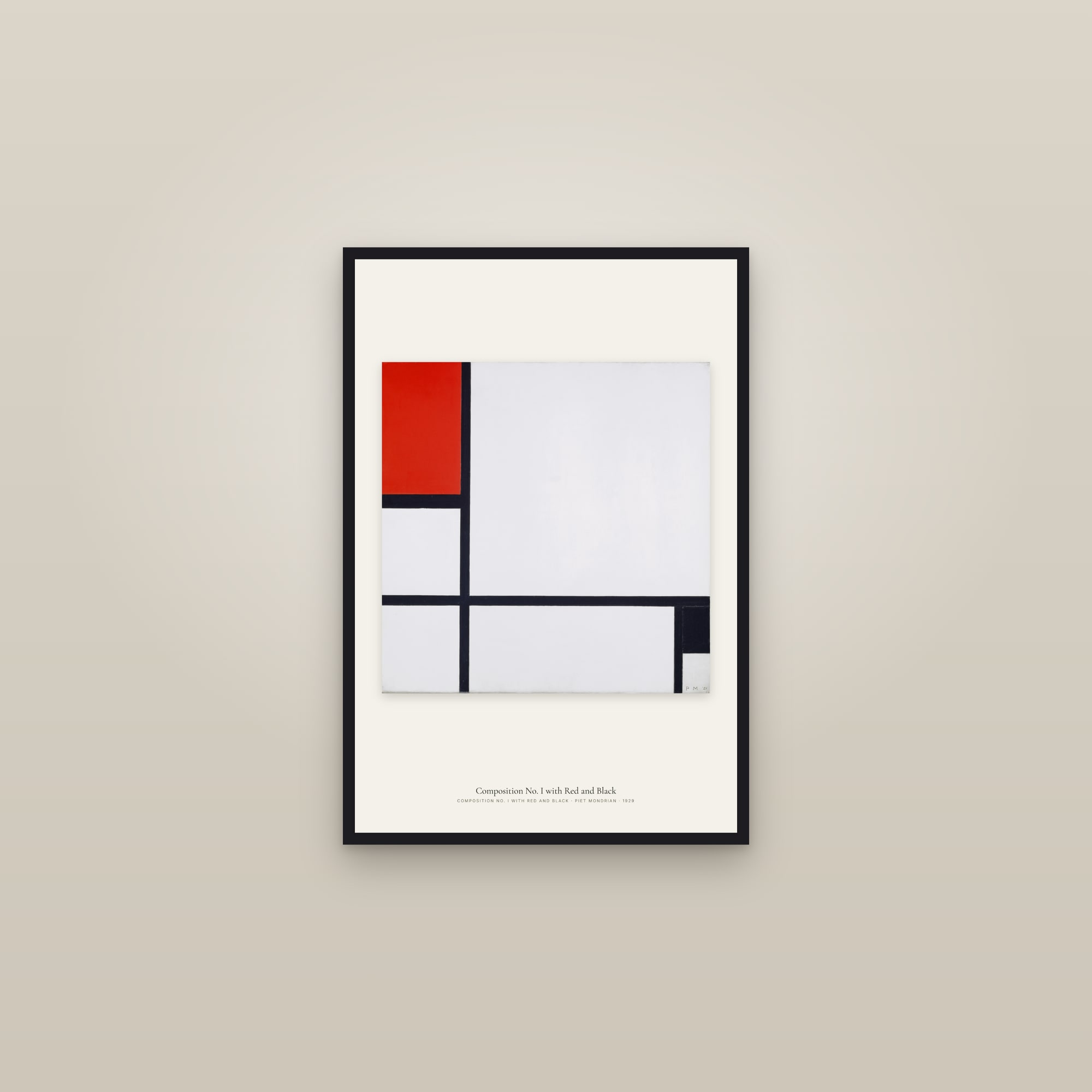 Composition No. I with Red and Black — framed in a gallery setting