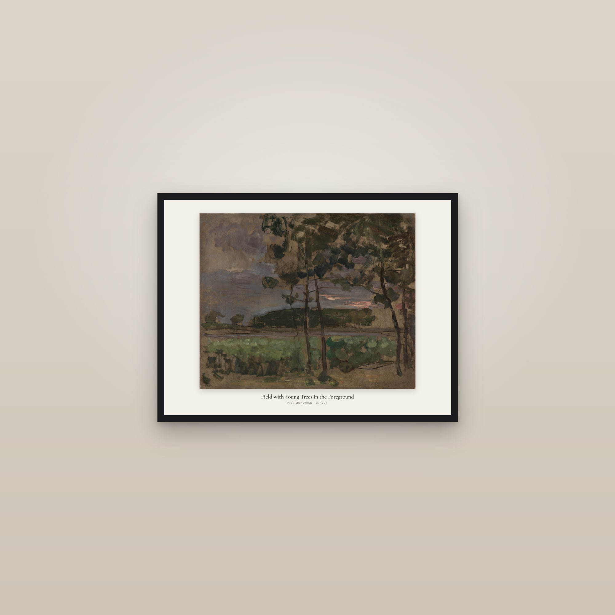 Field with Young Trees in the Foreground — framed in a gallery setting