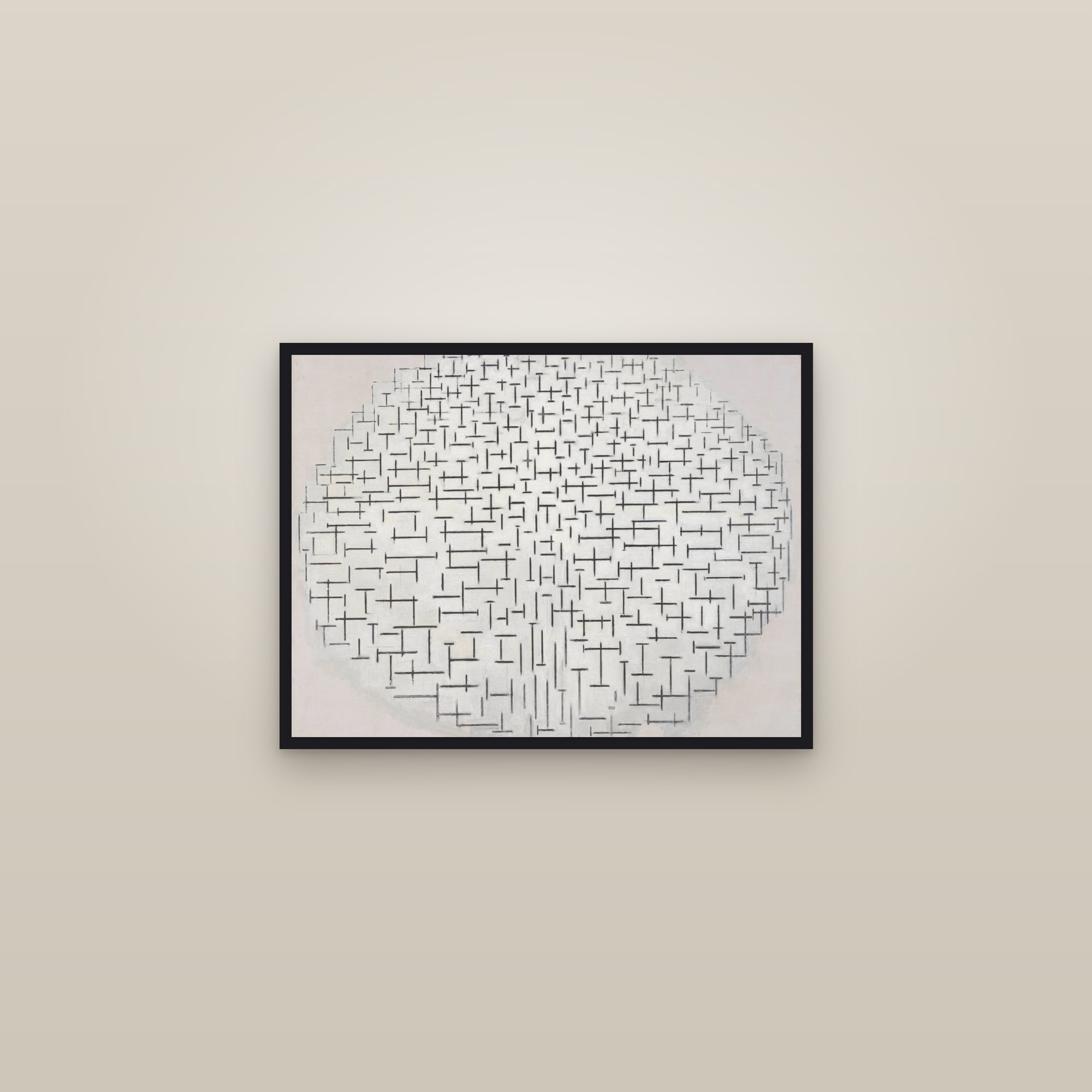 Composition 10 in Black and White (Pier and Ocean) (Full) — Full-Bleed Edition — framed in a gallery setting