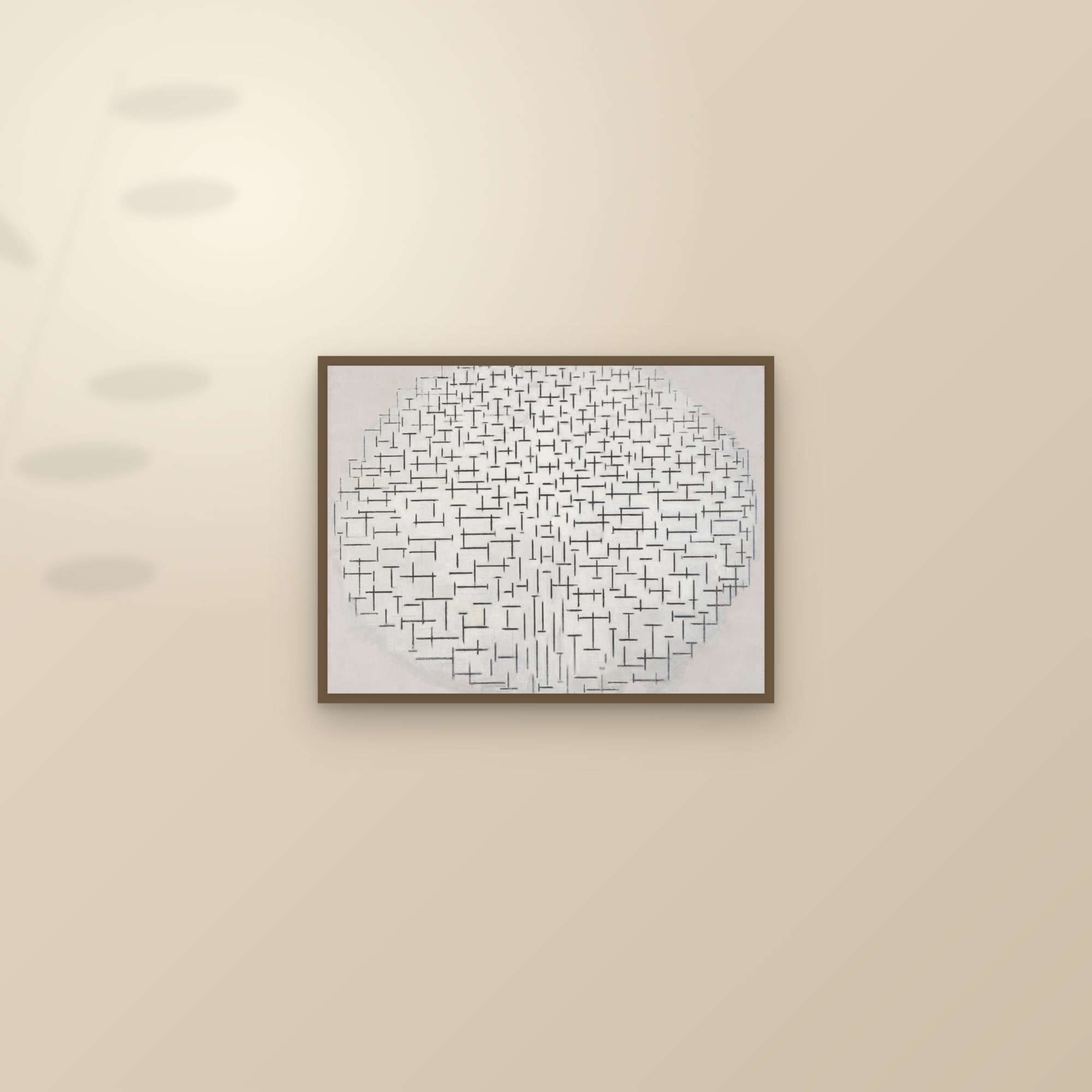 Composition 10 in Black and White (Pier and Ocean) (Full) — Full-Bleed Edition — framed and styled on a sunlit wall