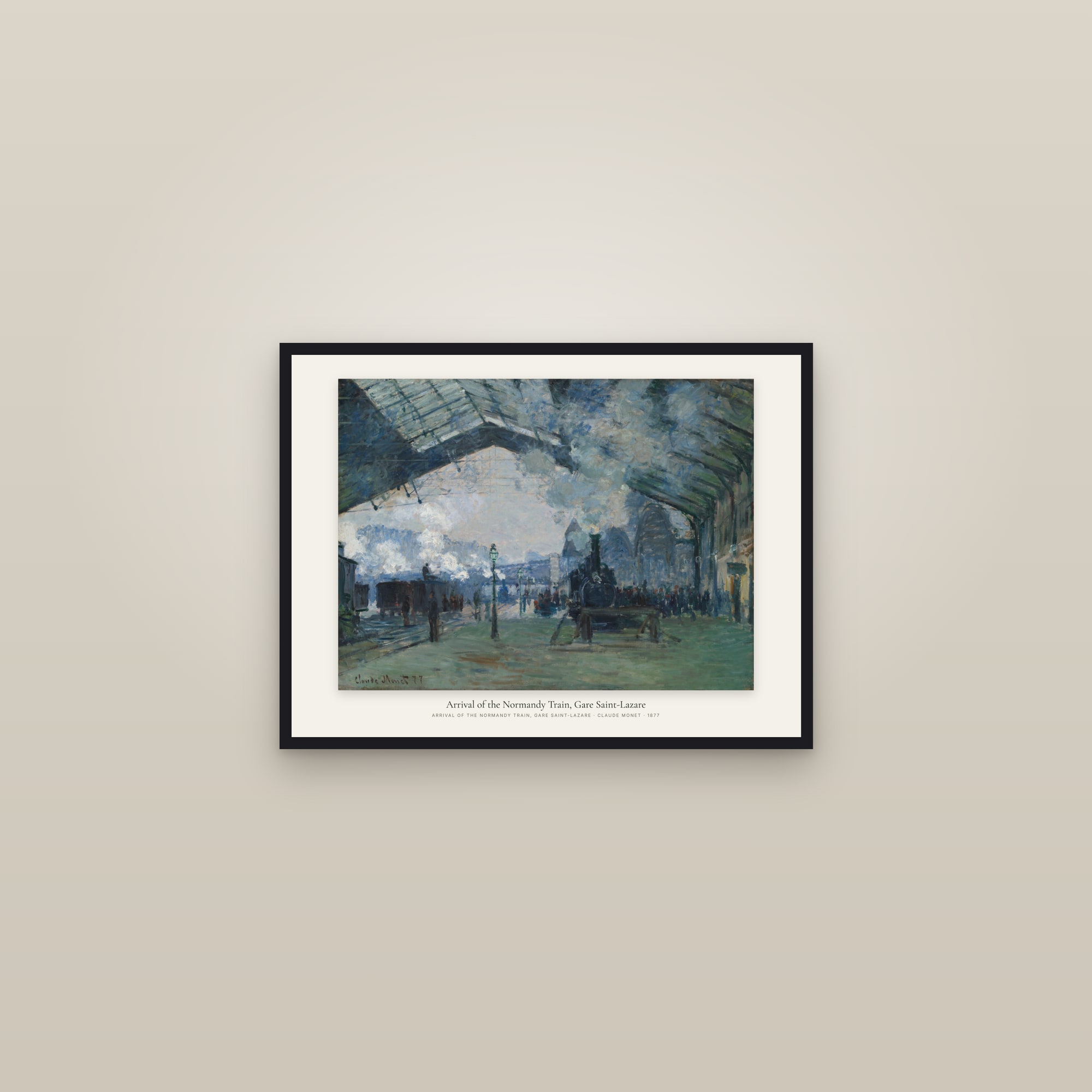 Arrival of the Normandy Train, Gare Saint-Lazare — framed in a gallery setting
