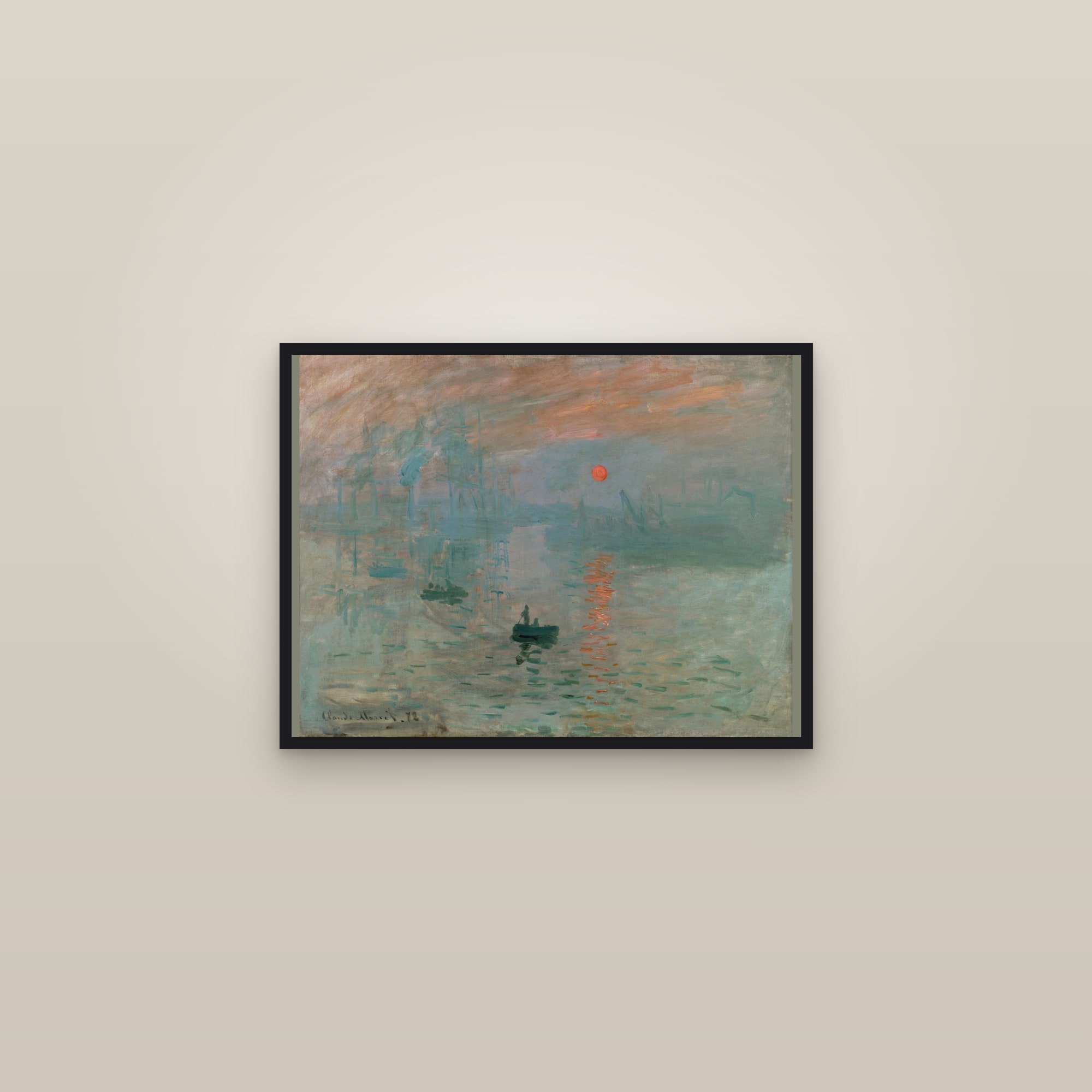 Impression, Sunrise (Full) — Full-Bleed Edition — framed in a gallery setting
