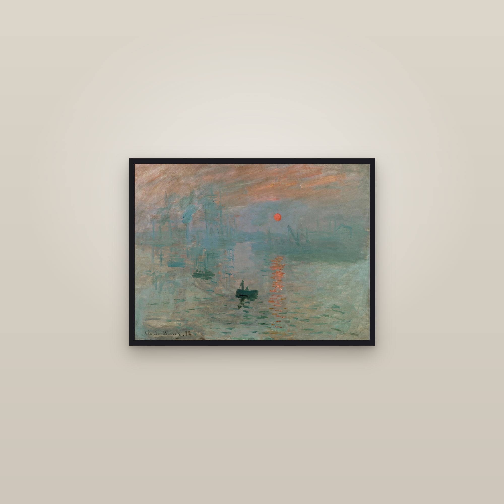 Impression, Sunrise (Full) — Full-Bleed Edition — framed in a gallery setting