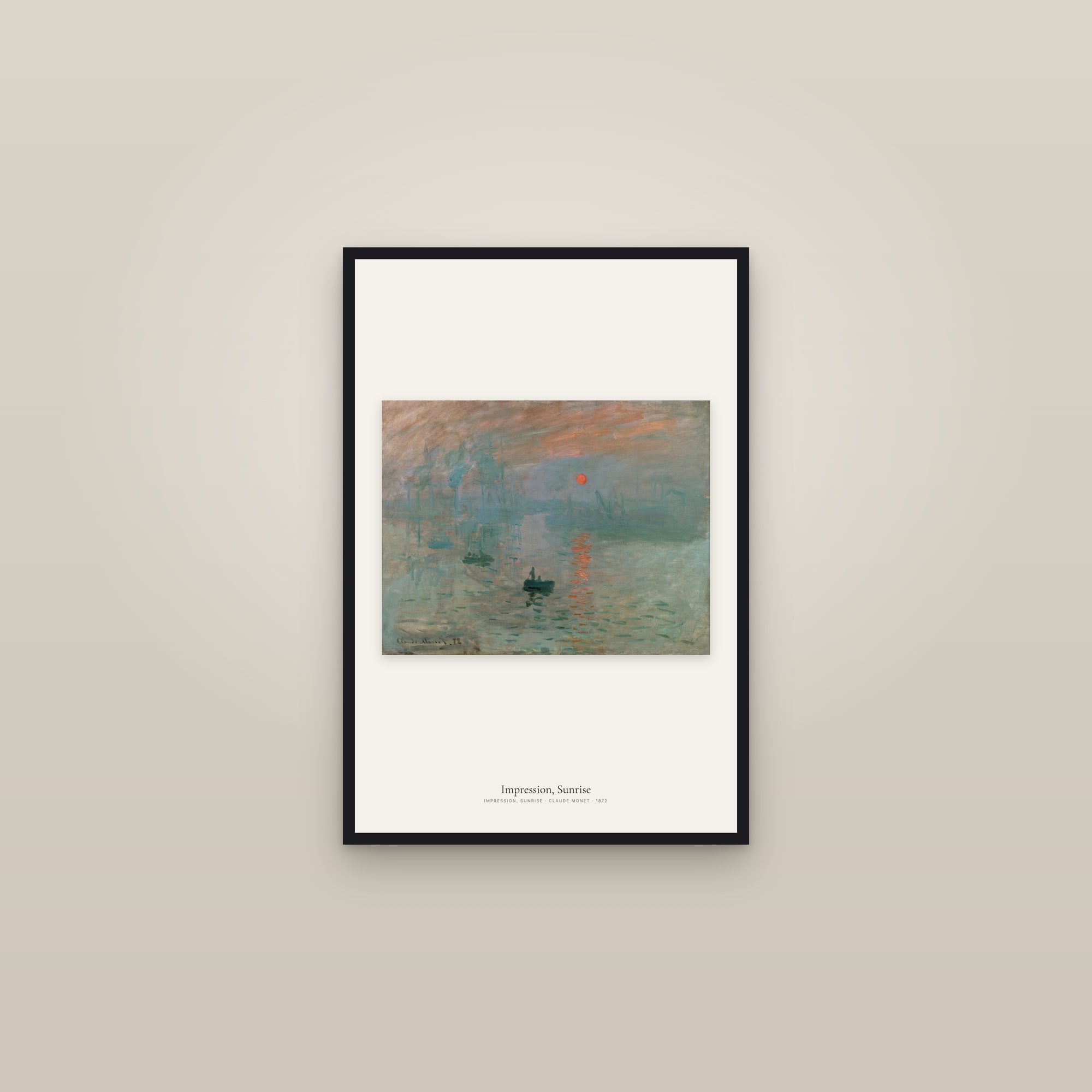 Impression, Sunrise — framed in a gallery setting