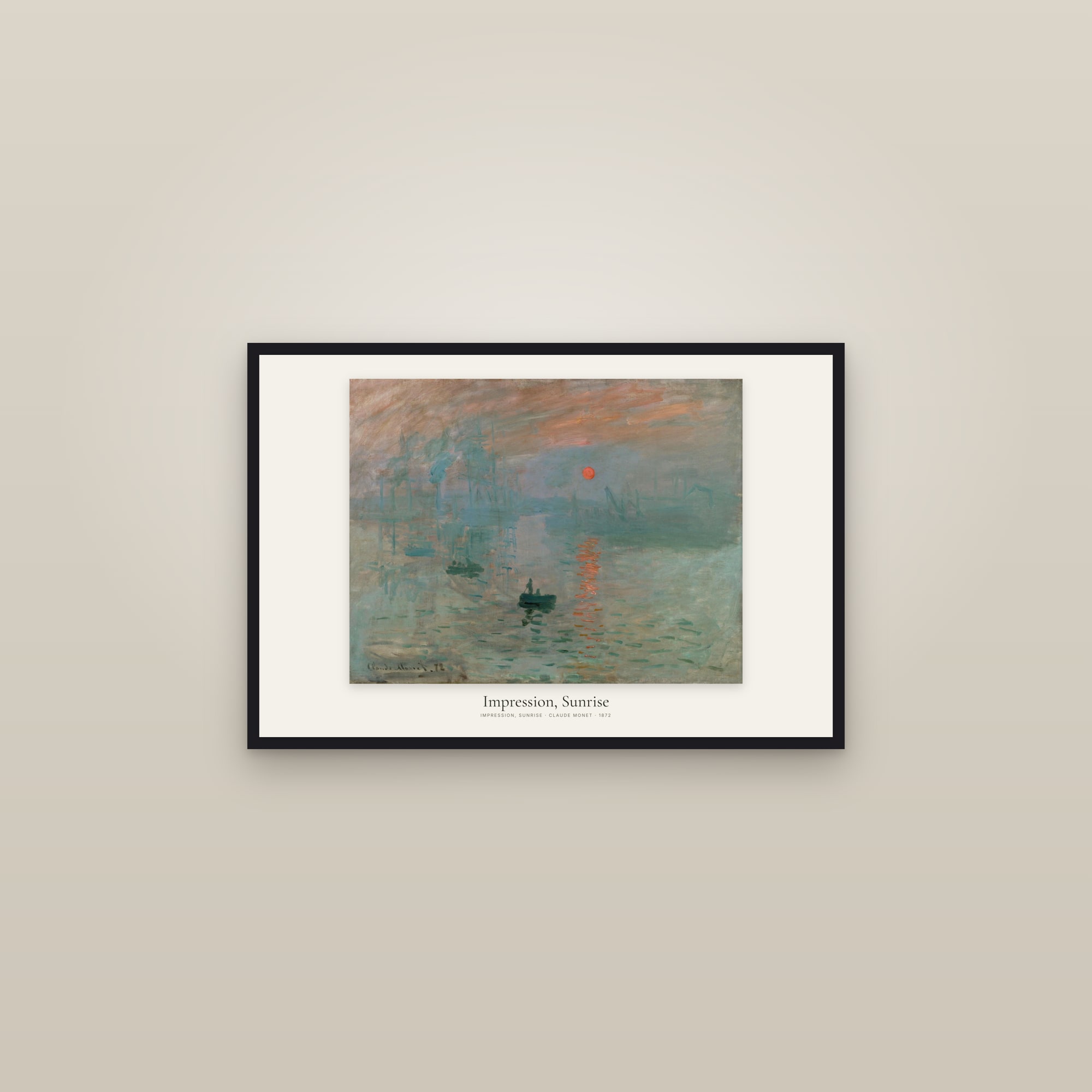 Impression, Sunrise — framed in a gallery setting