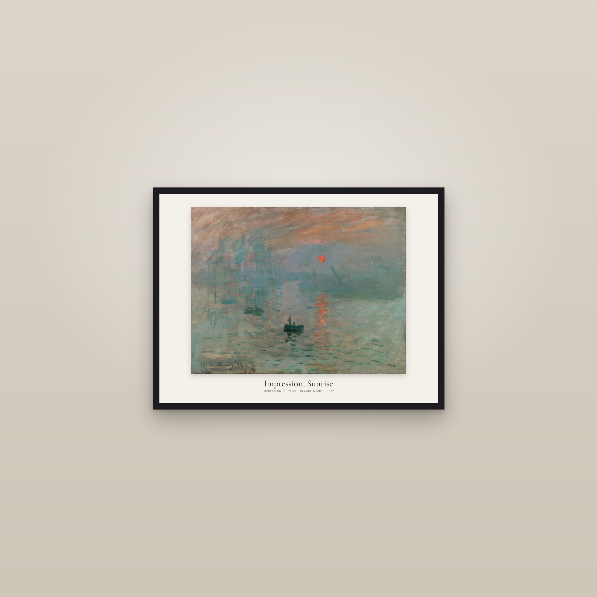 Impression, Sunrise — framed in a gallery setting