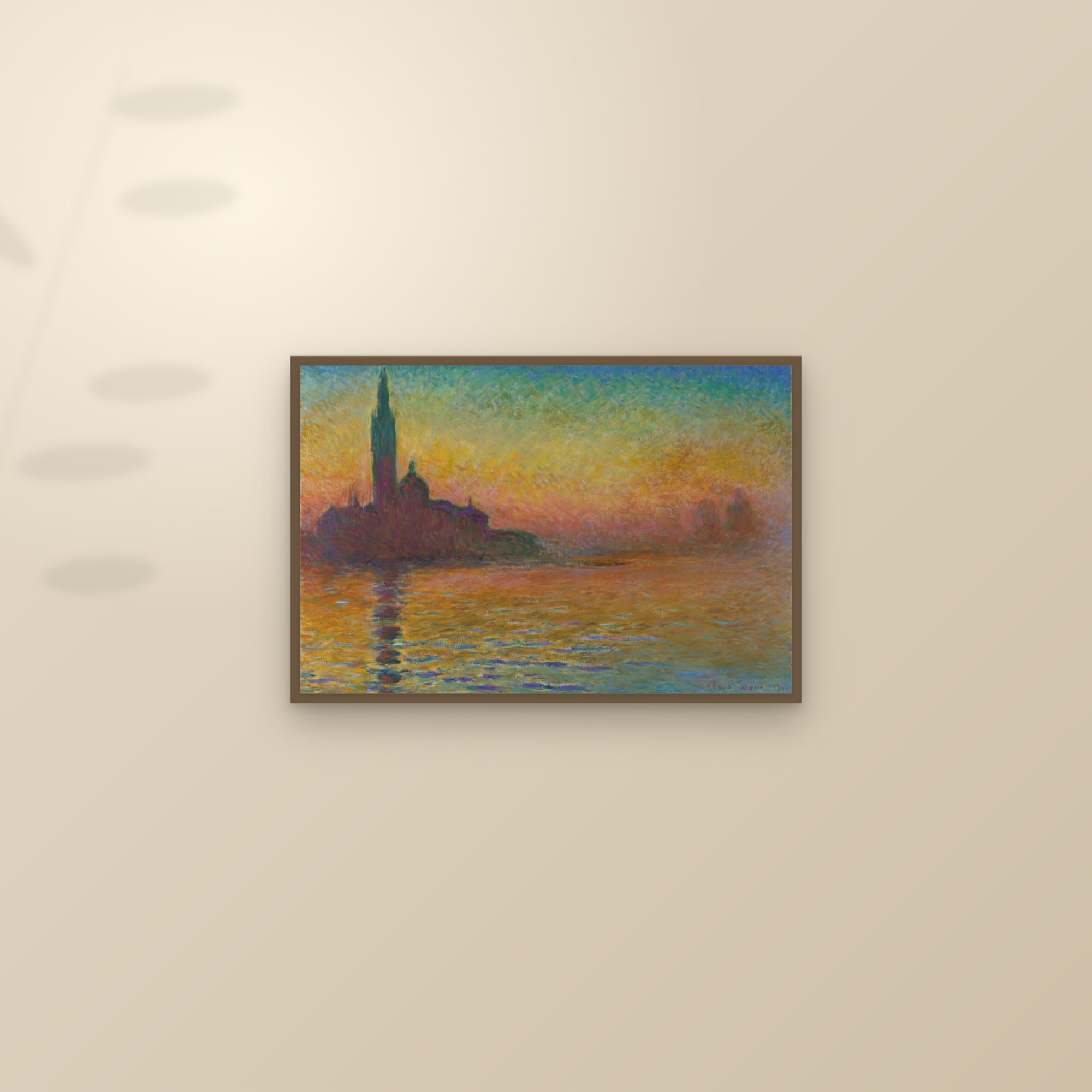 San Giorgio Maggiore at Dusk (Full) — Full-Bleed Edition — framed and styled on a sunlit wall