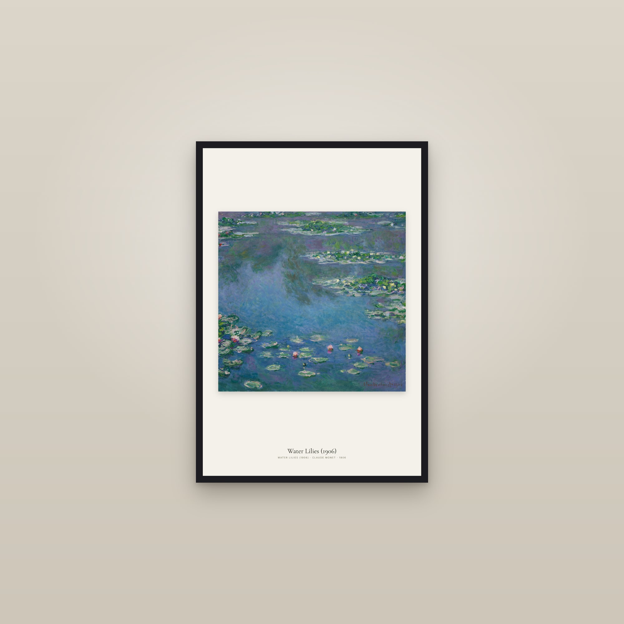 Water Lilies (1906) — framed in a gallery setting