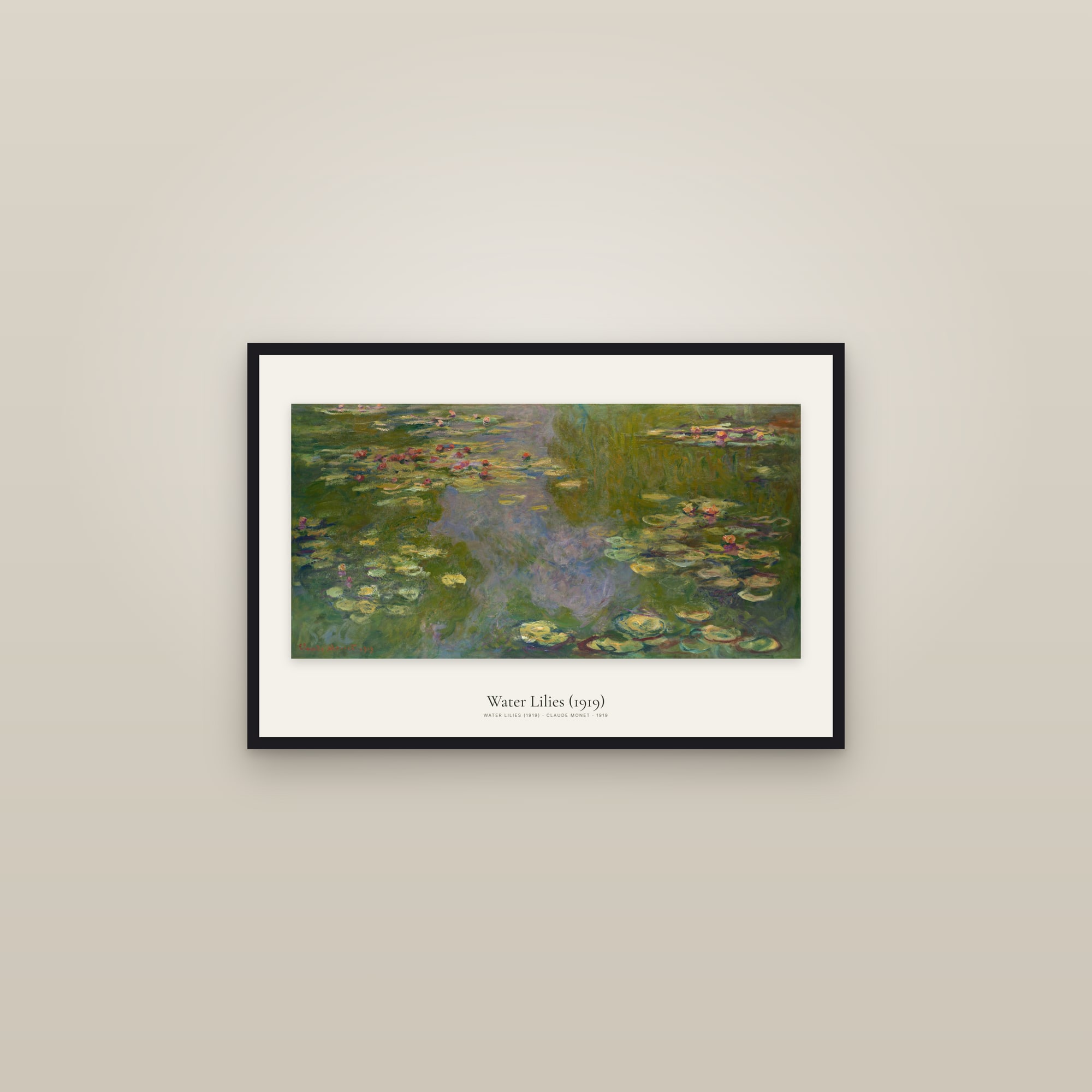 Water Lilies (1919) — framed in a gallery setting
