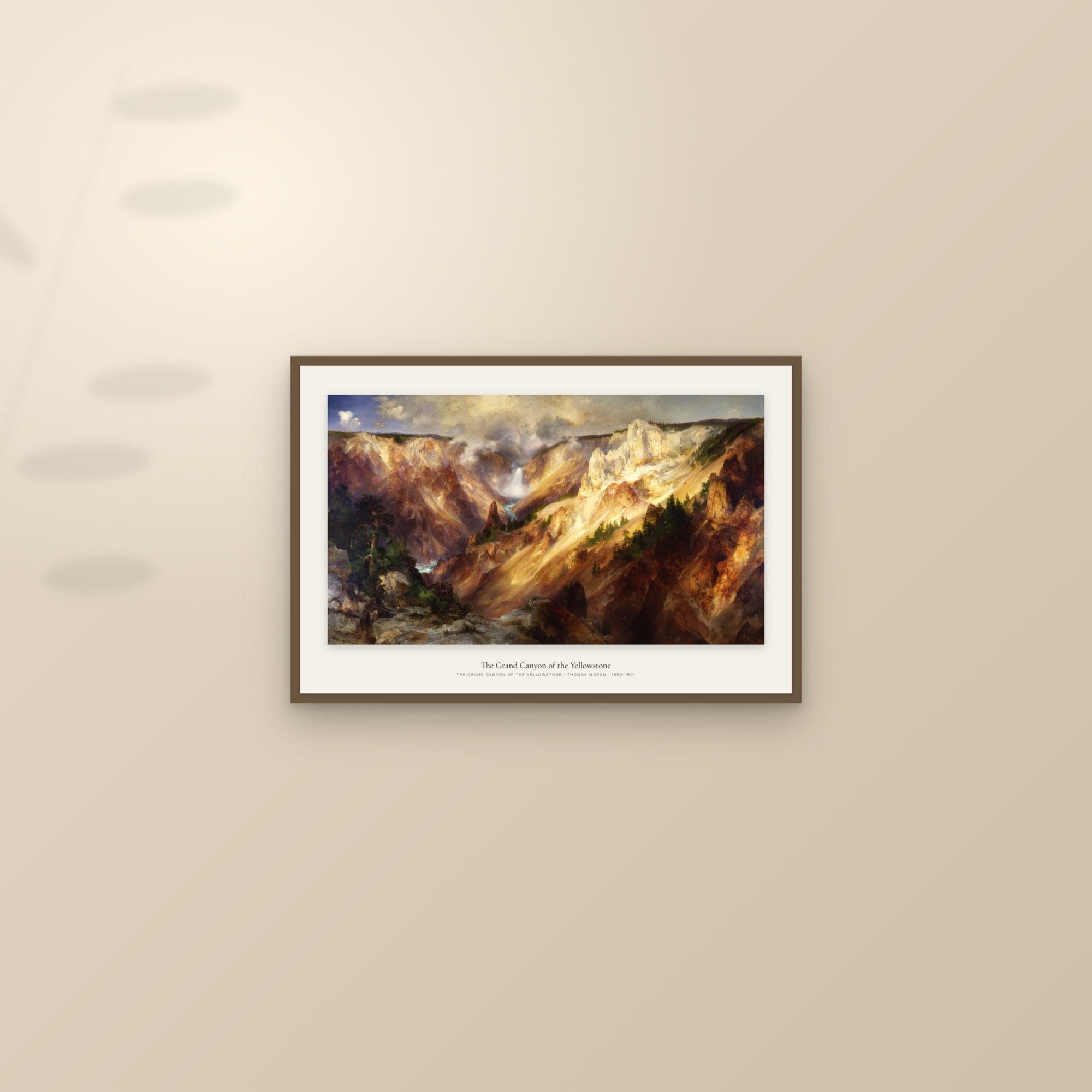 The Grand Canyon of the Yellowstone — framed and styled on a sunlit wall