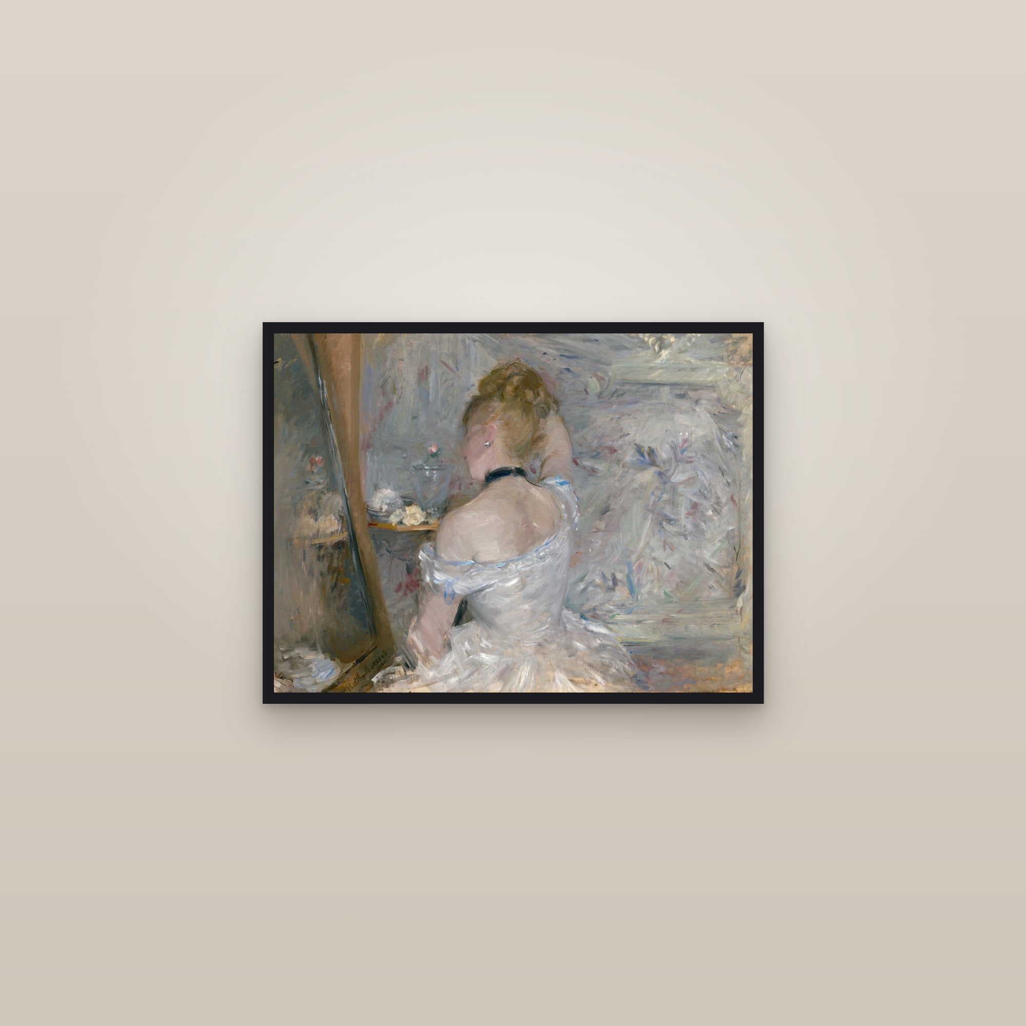 Woman at Her Toilette (Full) — Full-Bleed Edition — framed in a gallery setting