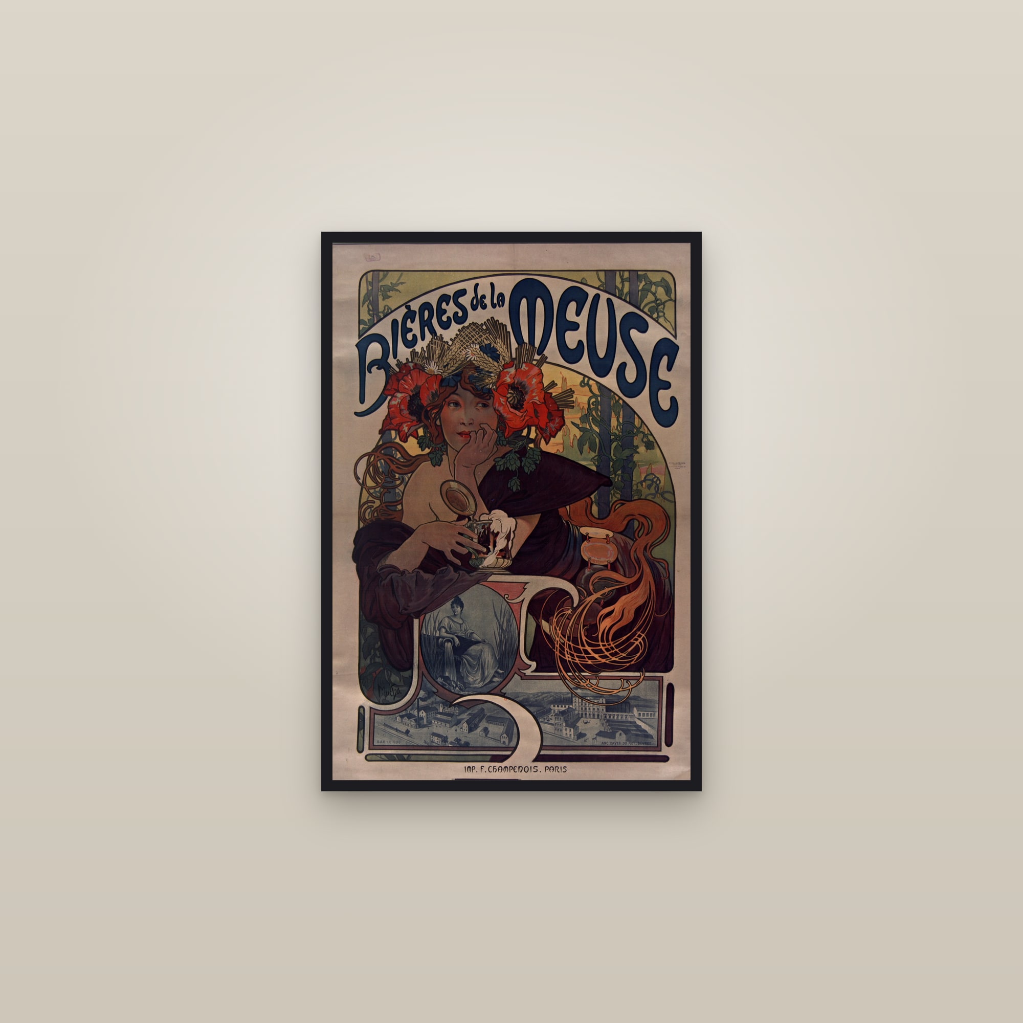 Bières de la Meuse (Full) — Full-Bleed Edition — framed in a gallery setting