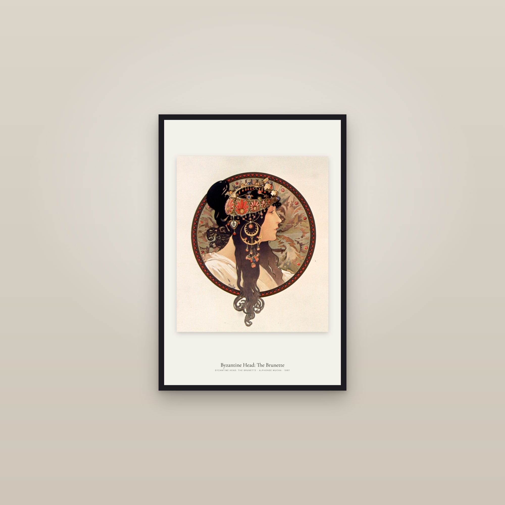 Byzantine Head: The Brunette — framed in a gallery setting