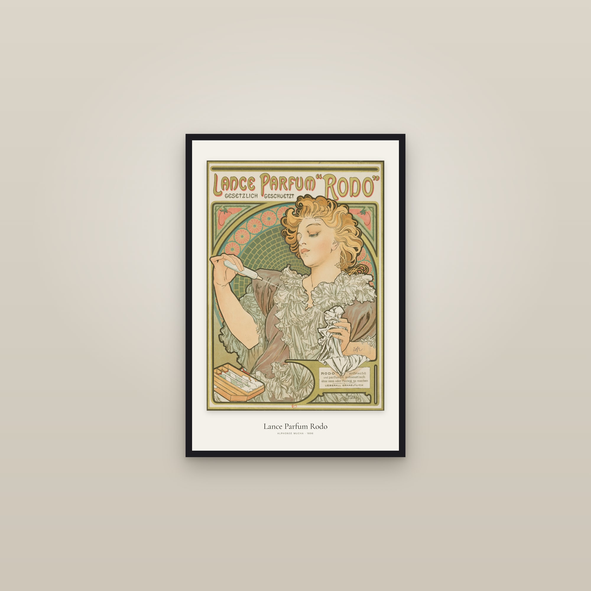 Lance Parfum Rodo — framed in a gallery setting