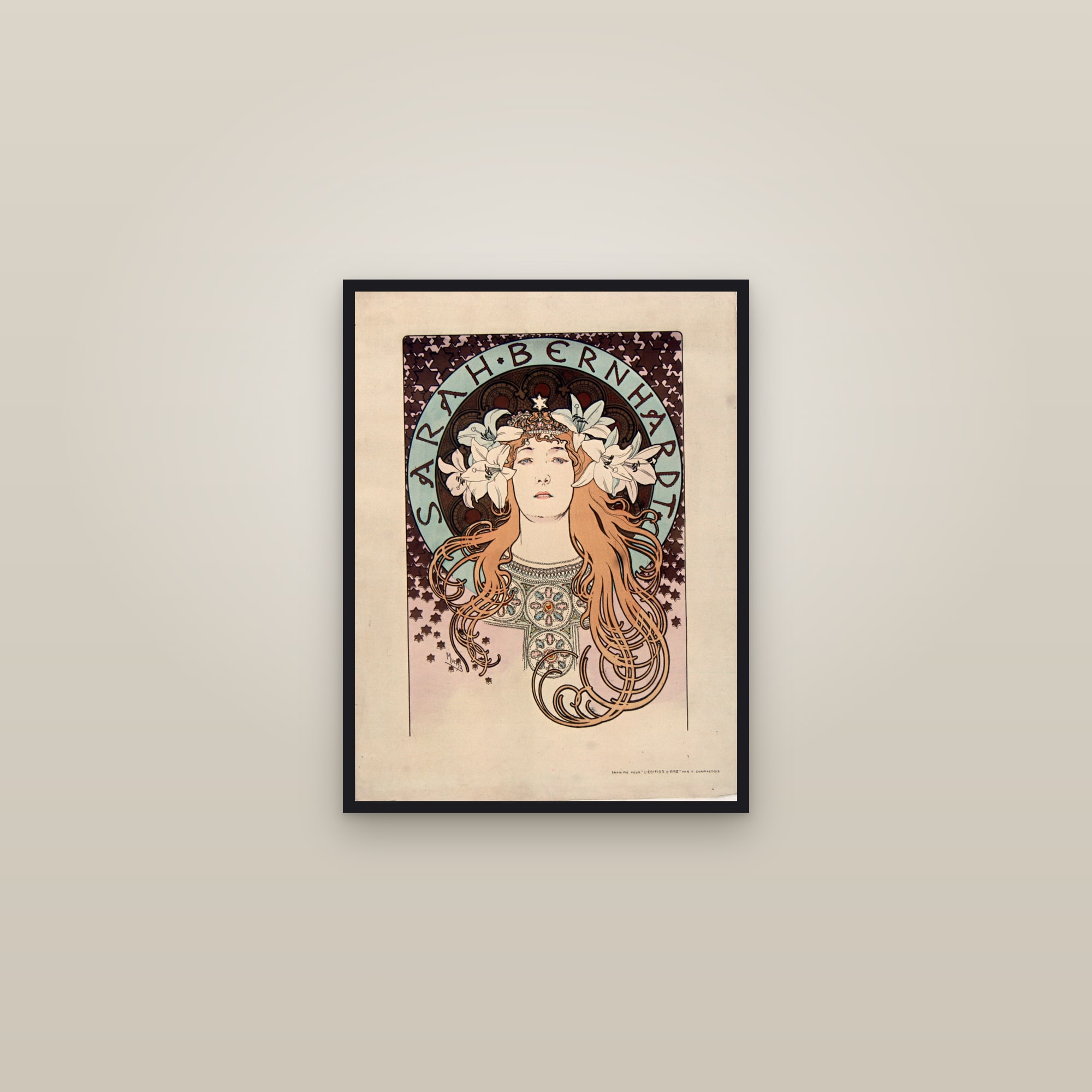 Sarah Bernhardt (La Plume) (Full) — Full-Bleed Edition — framed in a gallery setting