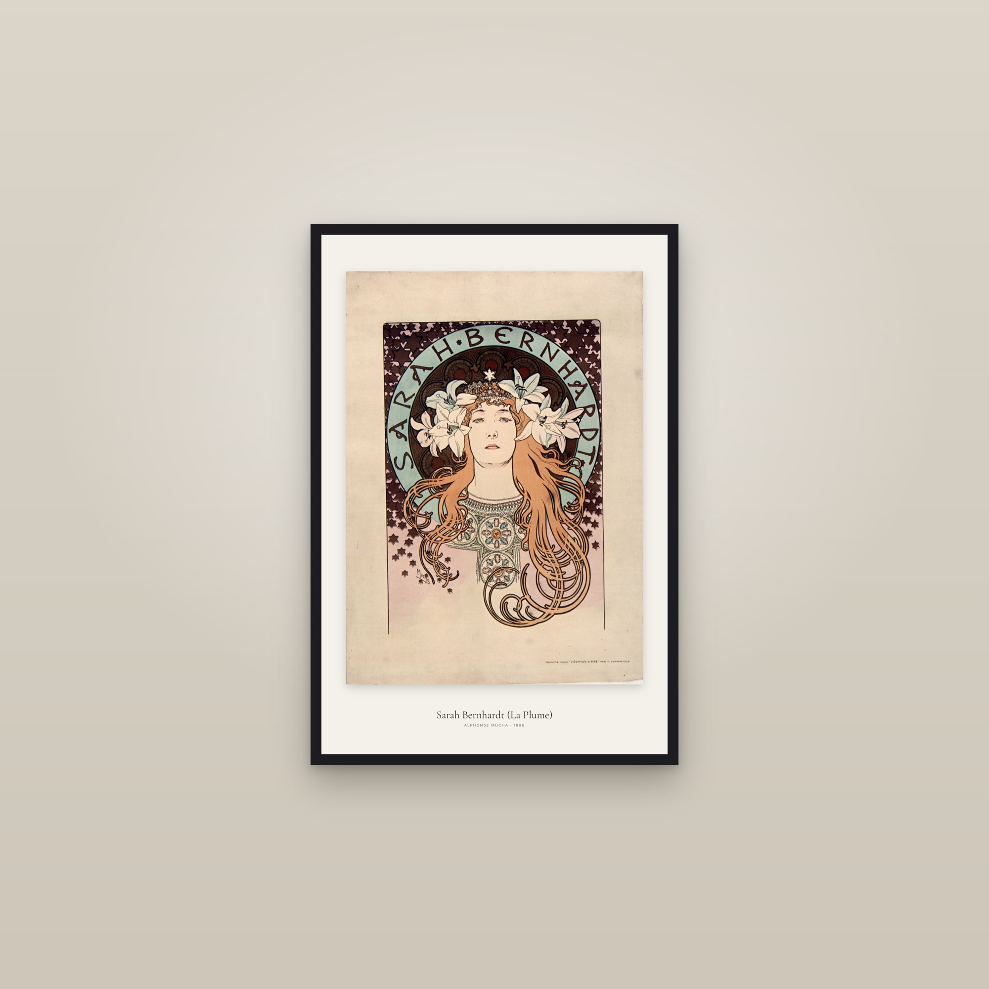 Sarah Bernhardt (La Plume) — framed in a gallery setting