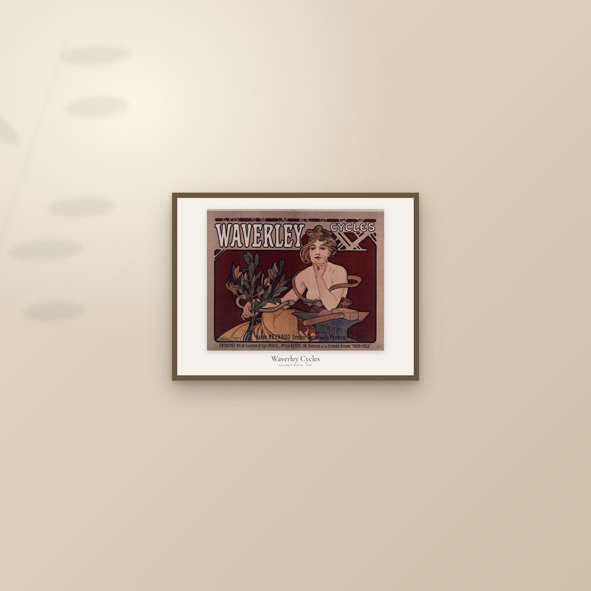 Waverley Cycles — framed and styled on a sunlit wall