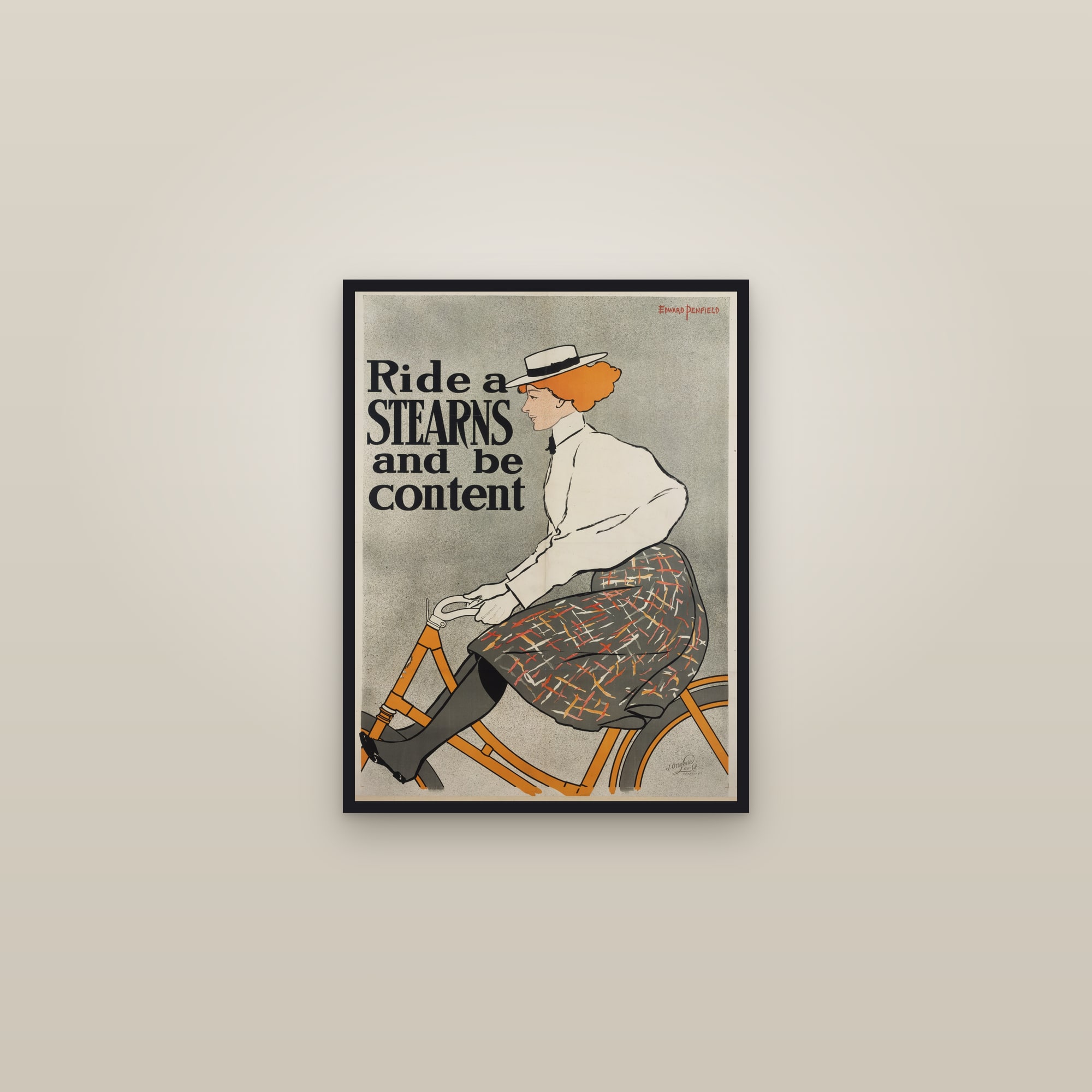 Ride a Stearns and Be Content (Full) — Full-Bleed Edition — framed in a gallery setting