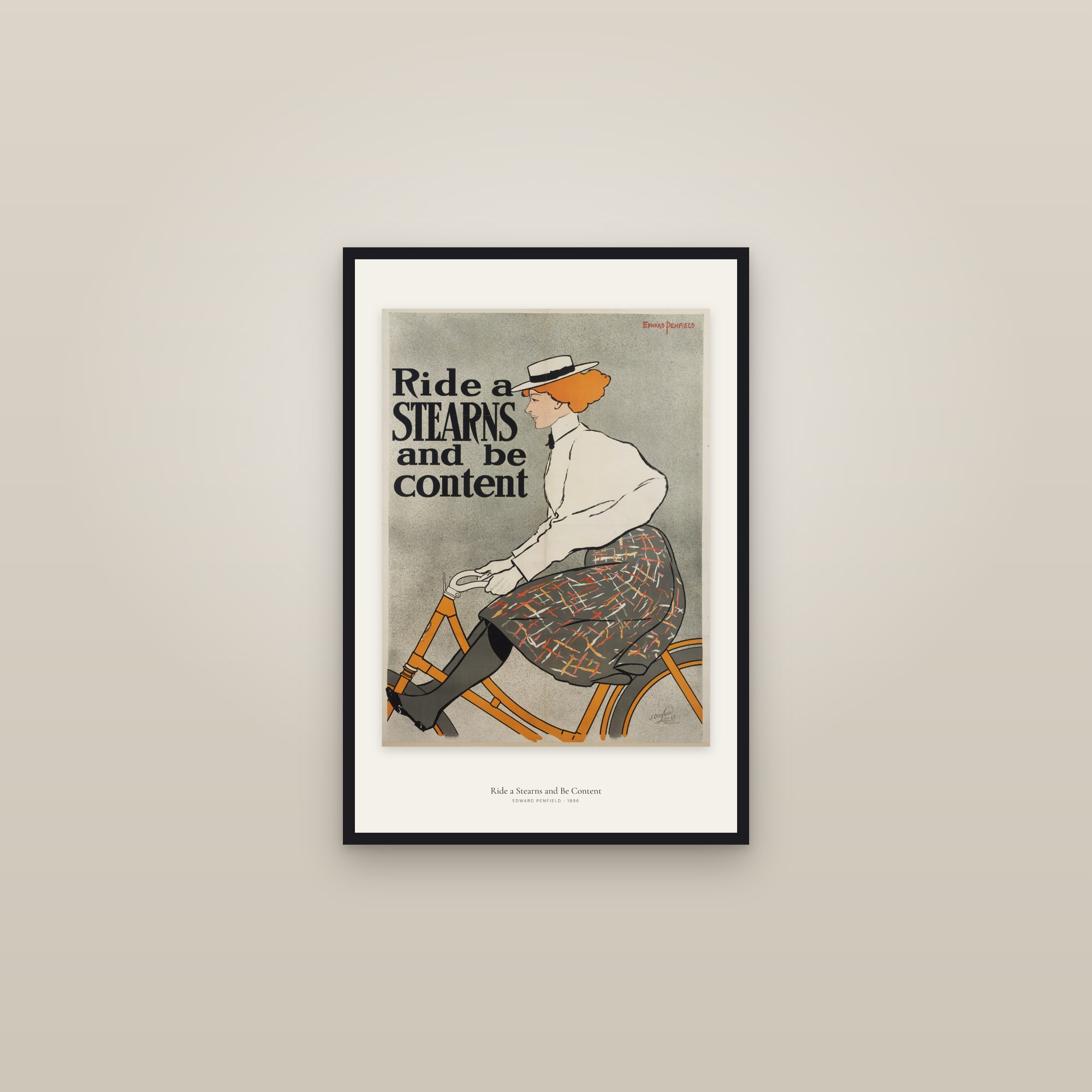 Ride a Stearns and Be Content — framed in a gallery setting