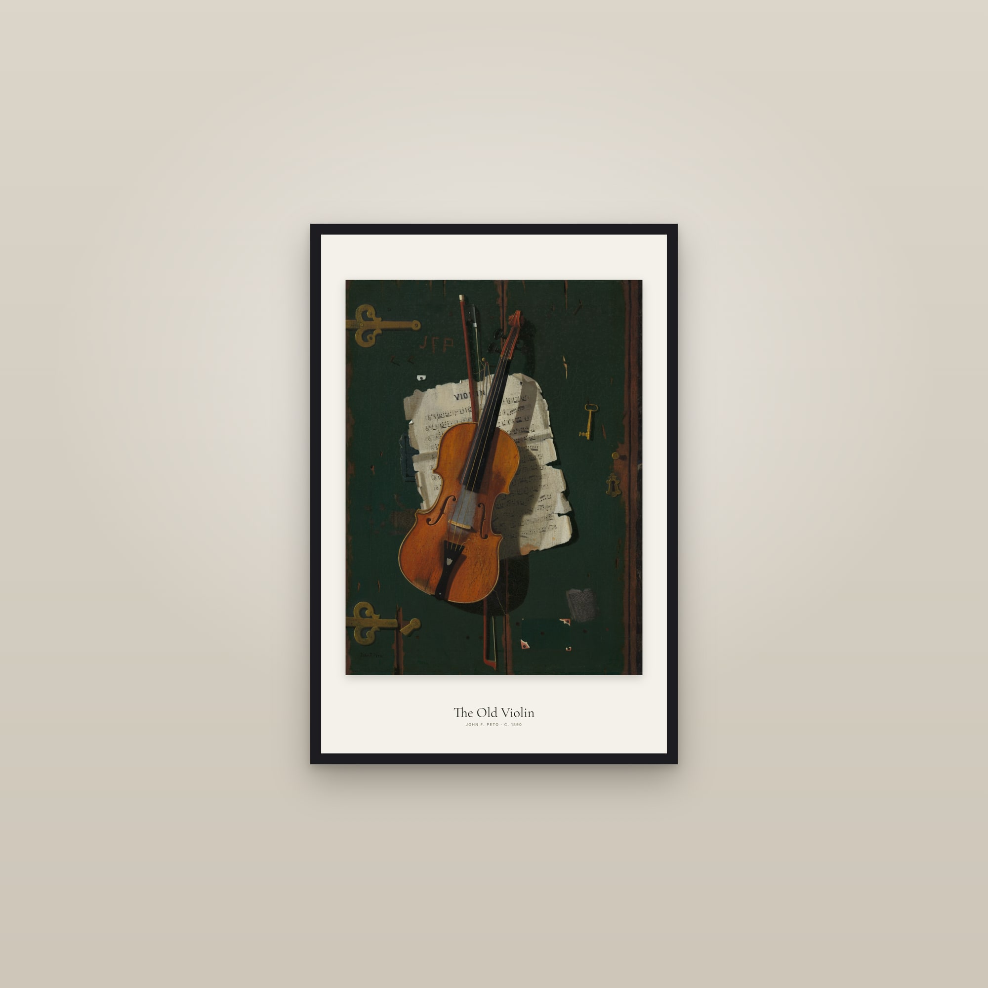 The Old Violin (Peto) — framed in a gallery setting