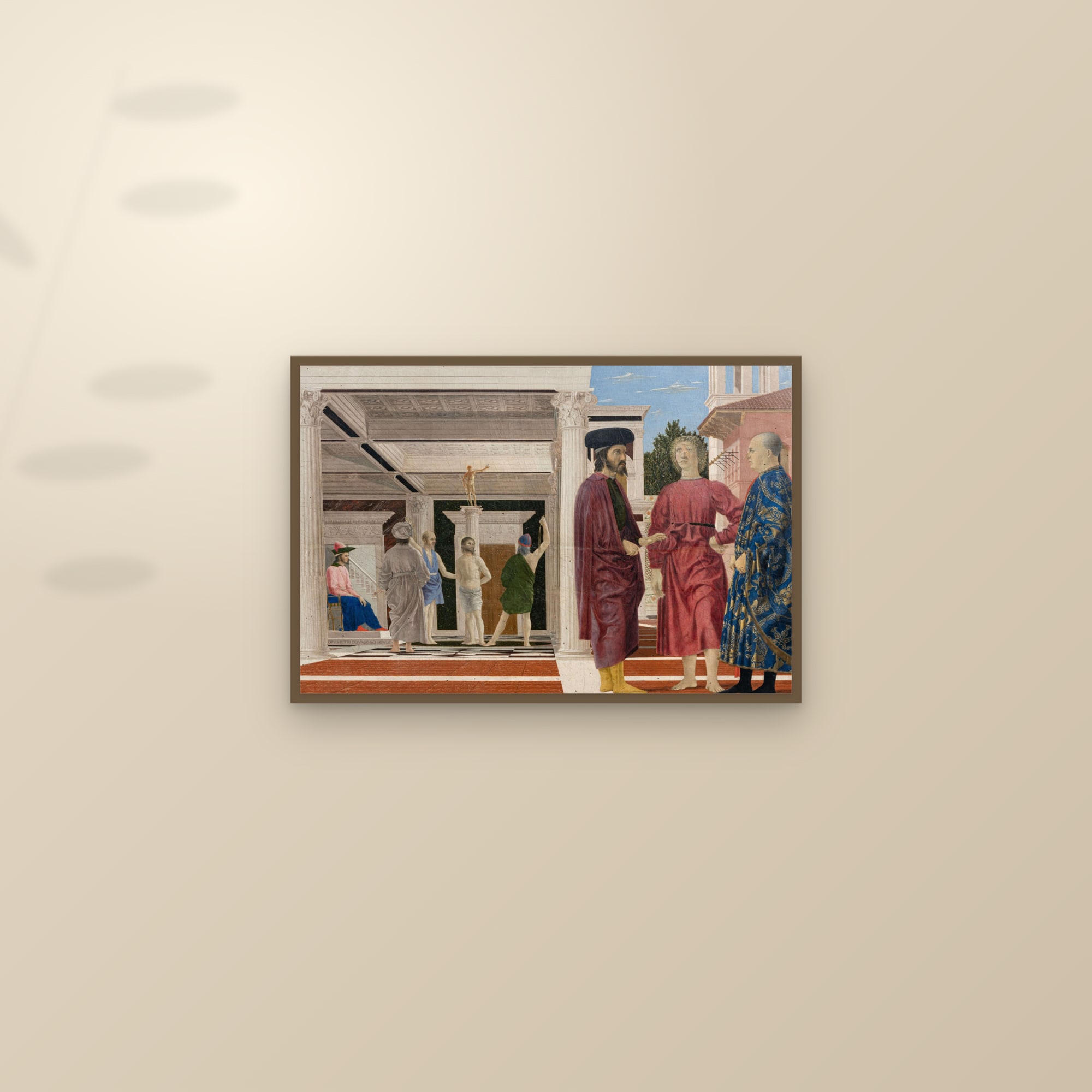 The Flagellation of Christ (Full) — Full-Bleed Edition — framed and styled on a sunlit wall