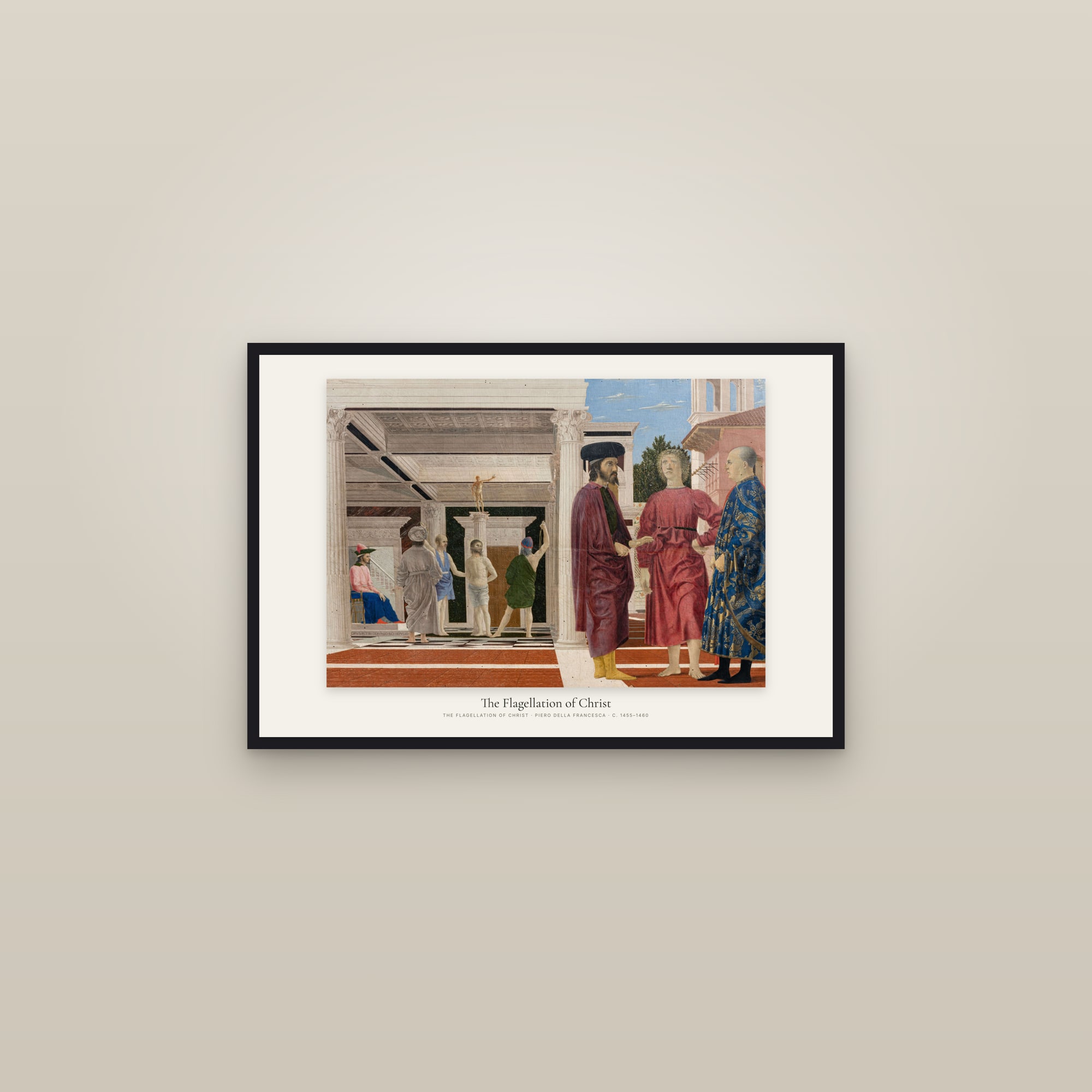 The Flagellation of Christ — framed in a gallery setting