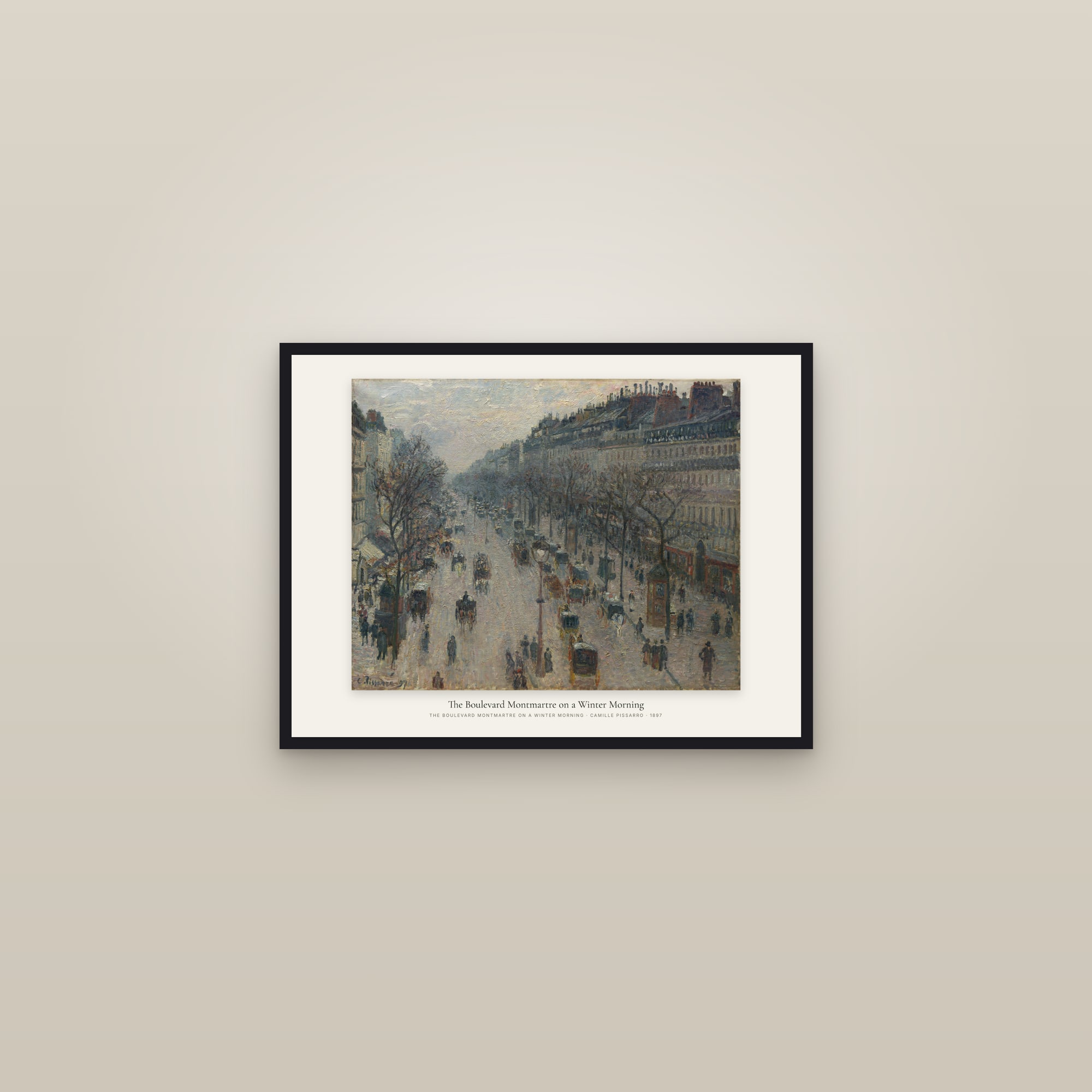 The Boulevard Montmartre on a Winter Morning — framed in a gallery setting