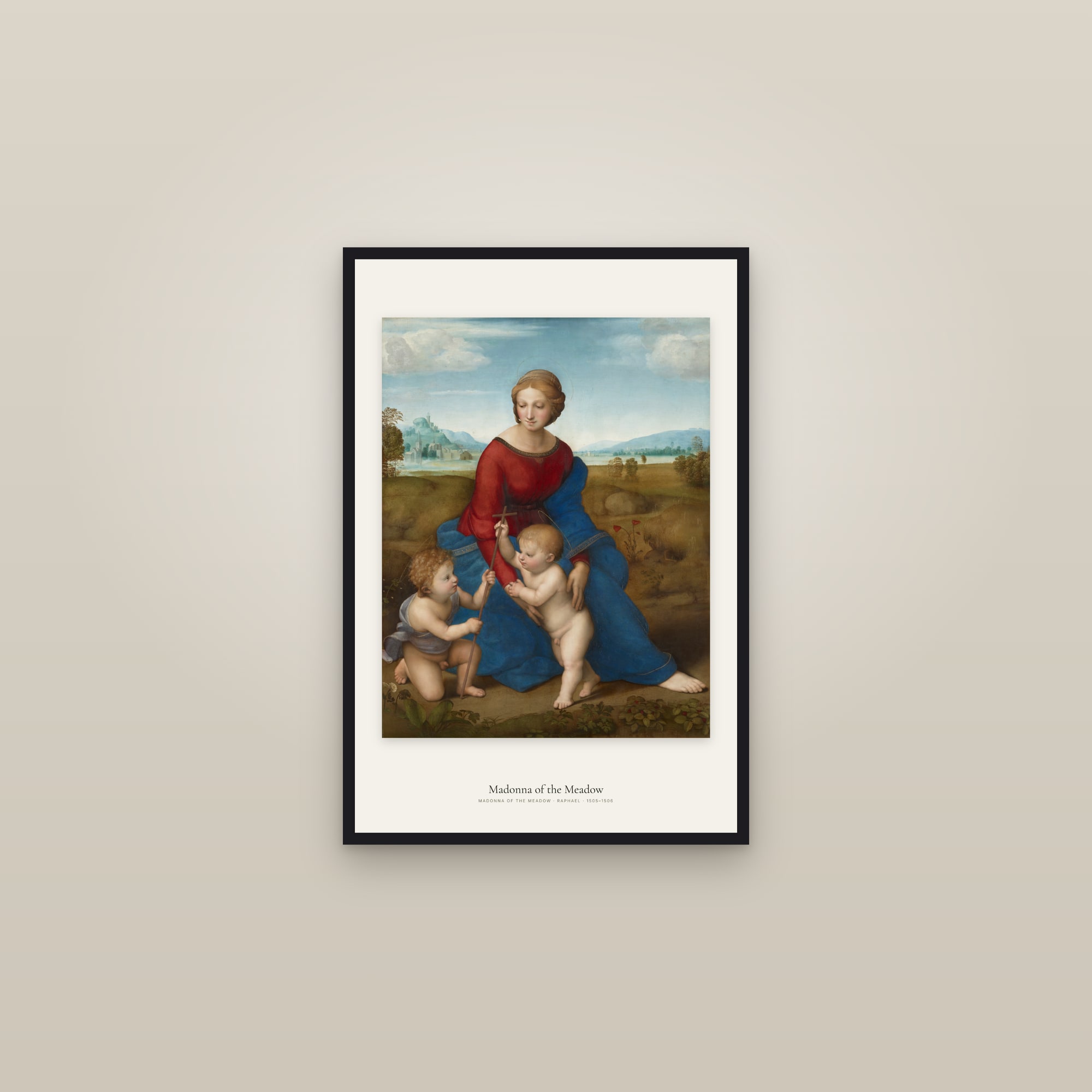 Madonna of the Meadow — framed in a gallery setting