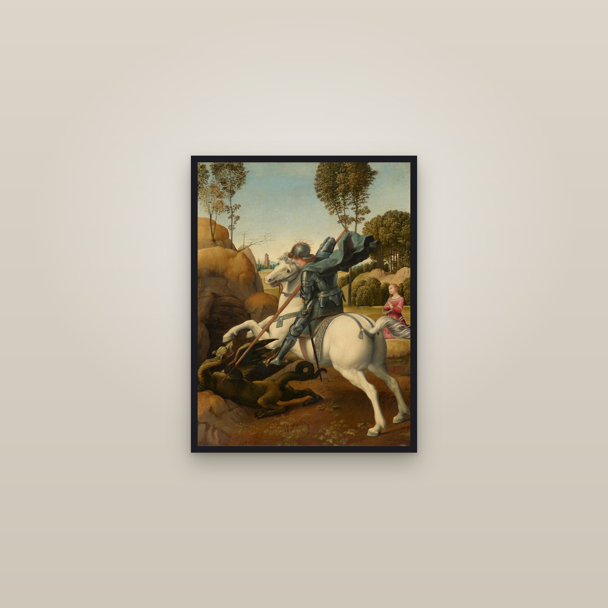 Saint George and the Dragon (Full) — Full-Bleed Edition — framed in a gallery setting