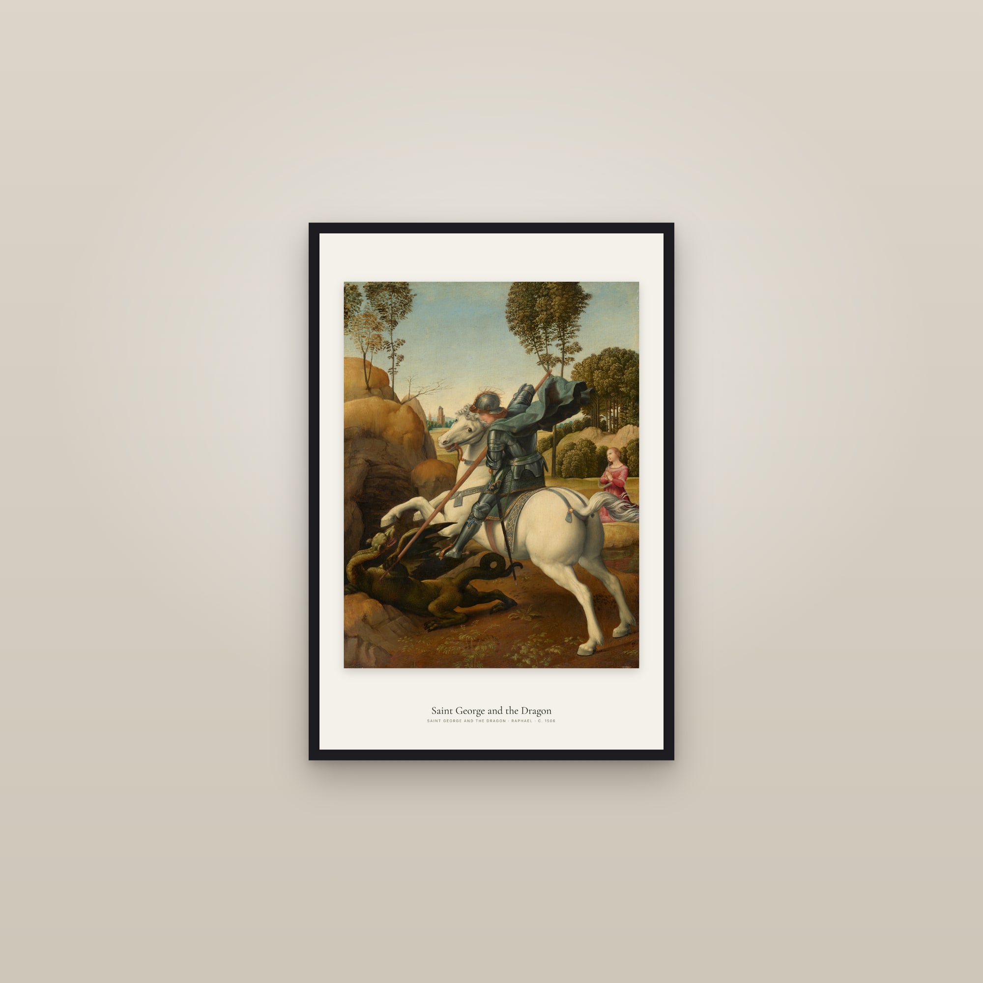 Saint George and the Dragon — framed in a gallery setting