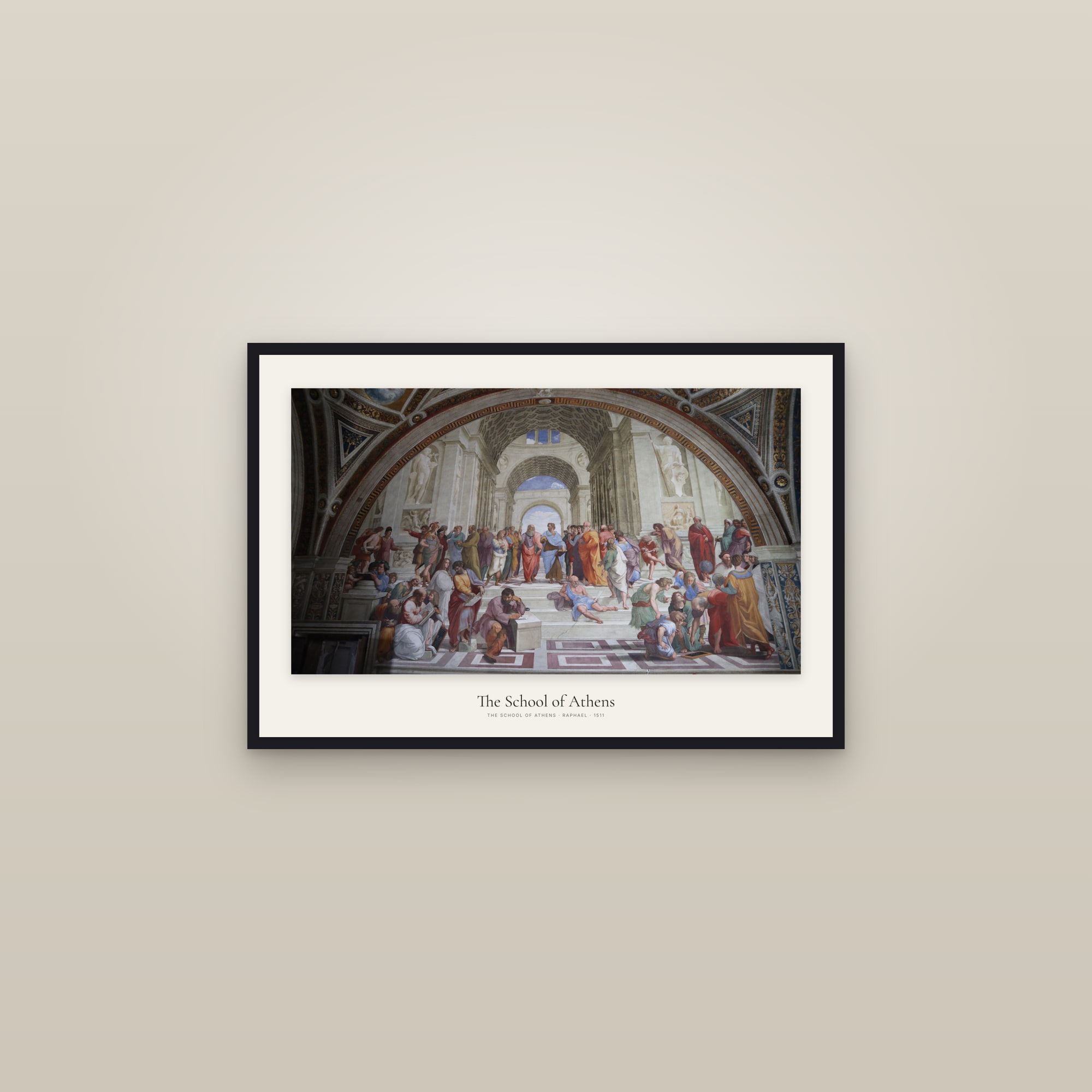 The School of Athens — framed in a gallery setting