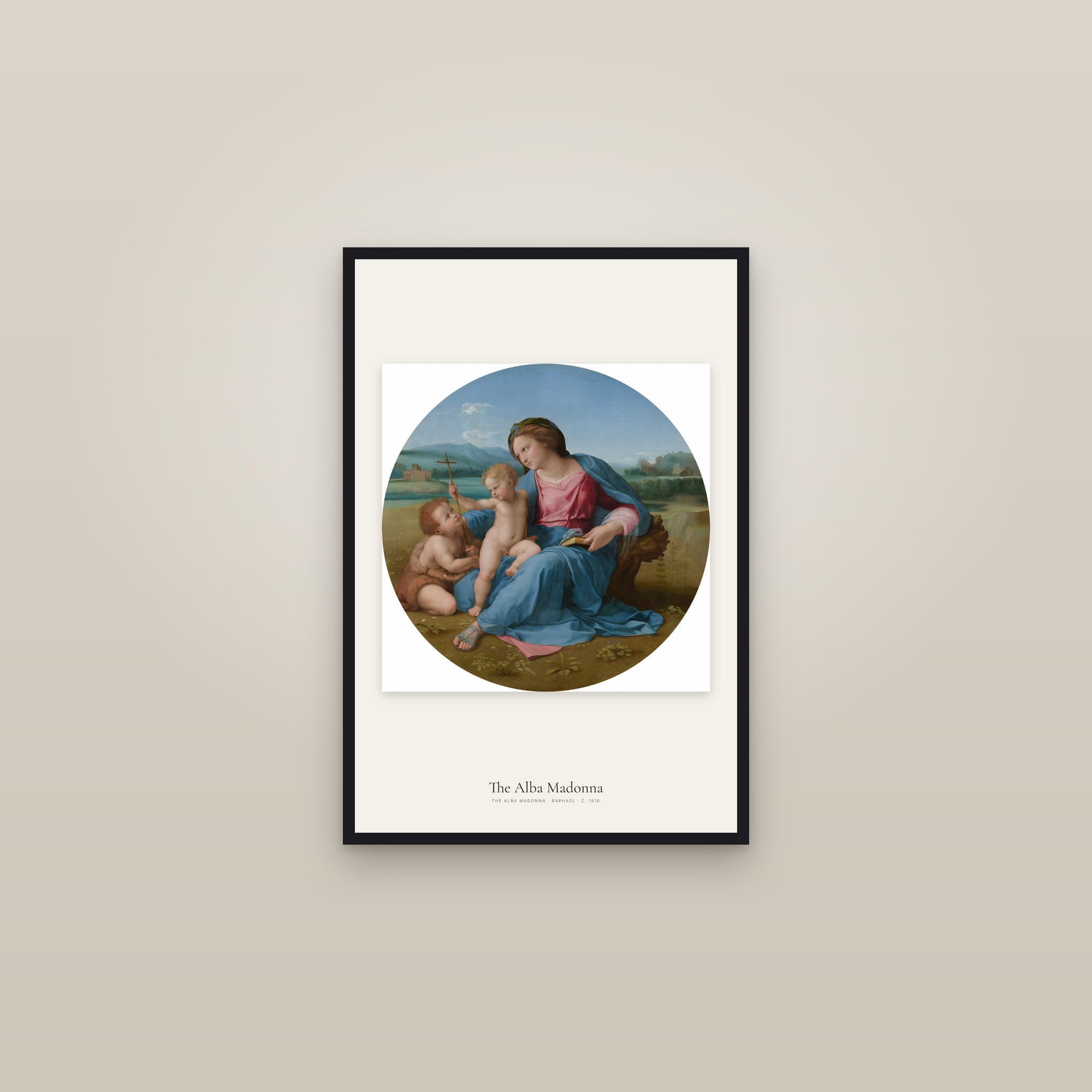 The Alba Madonna — framed in a gallery setting
