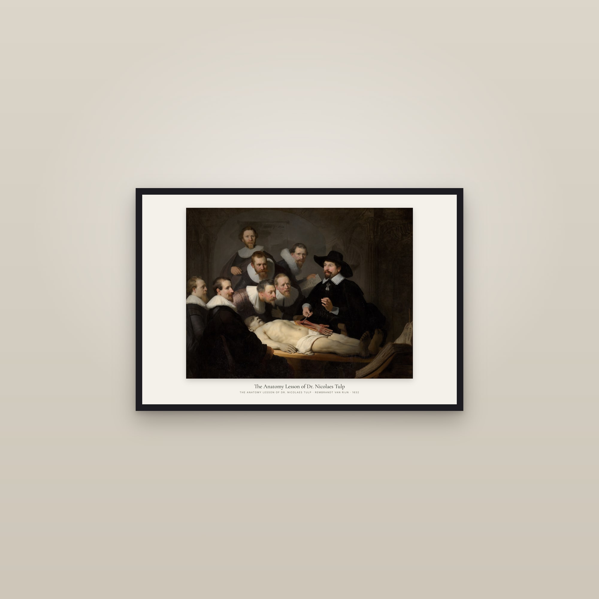 The Anatomy Lesson of Dr. Nicolaes Tulp — framed in a gallery setting