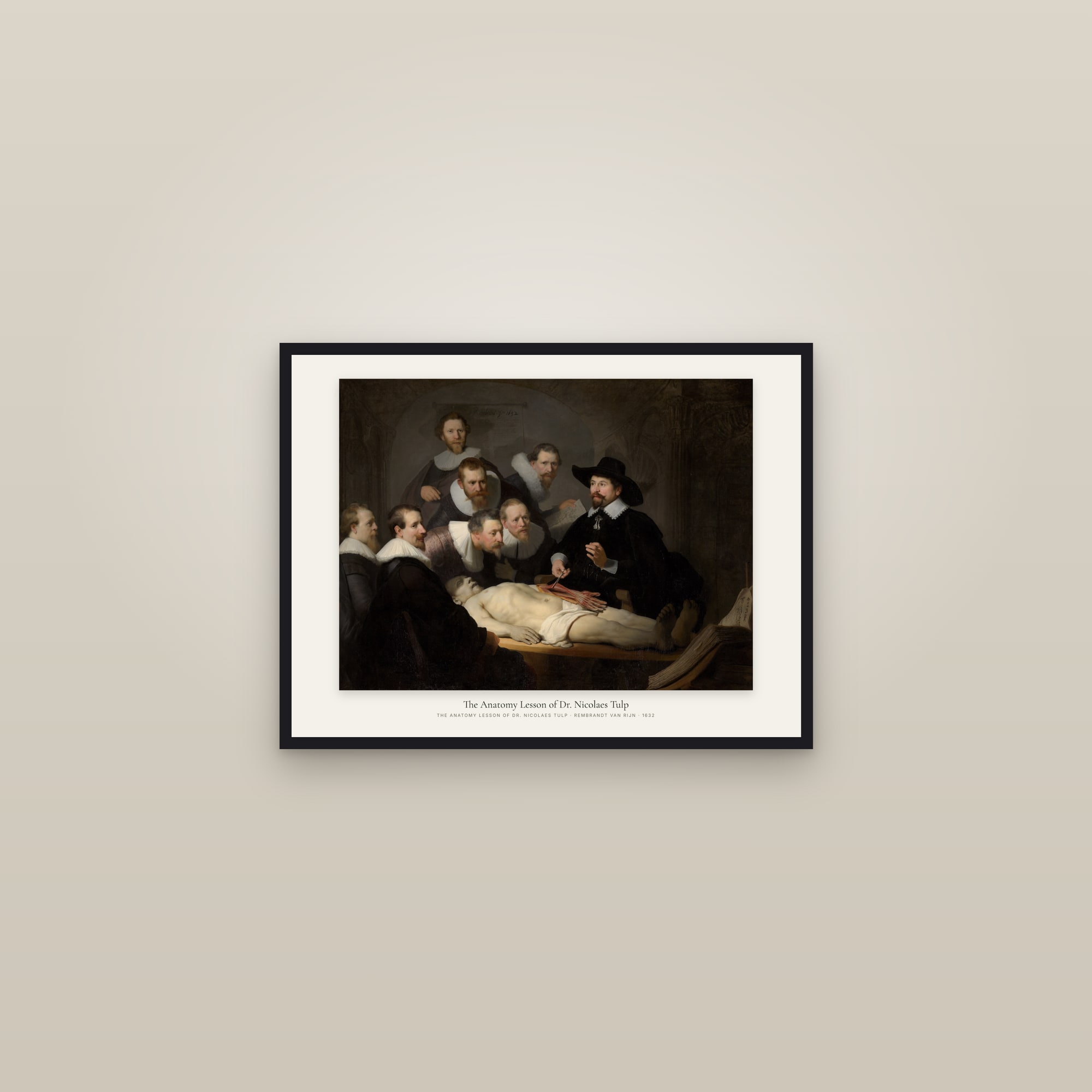 The Anatomy Lesson of Dr. Nicolaes Tulp — framed in a gallery setting