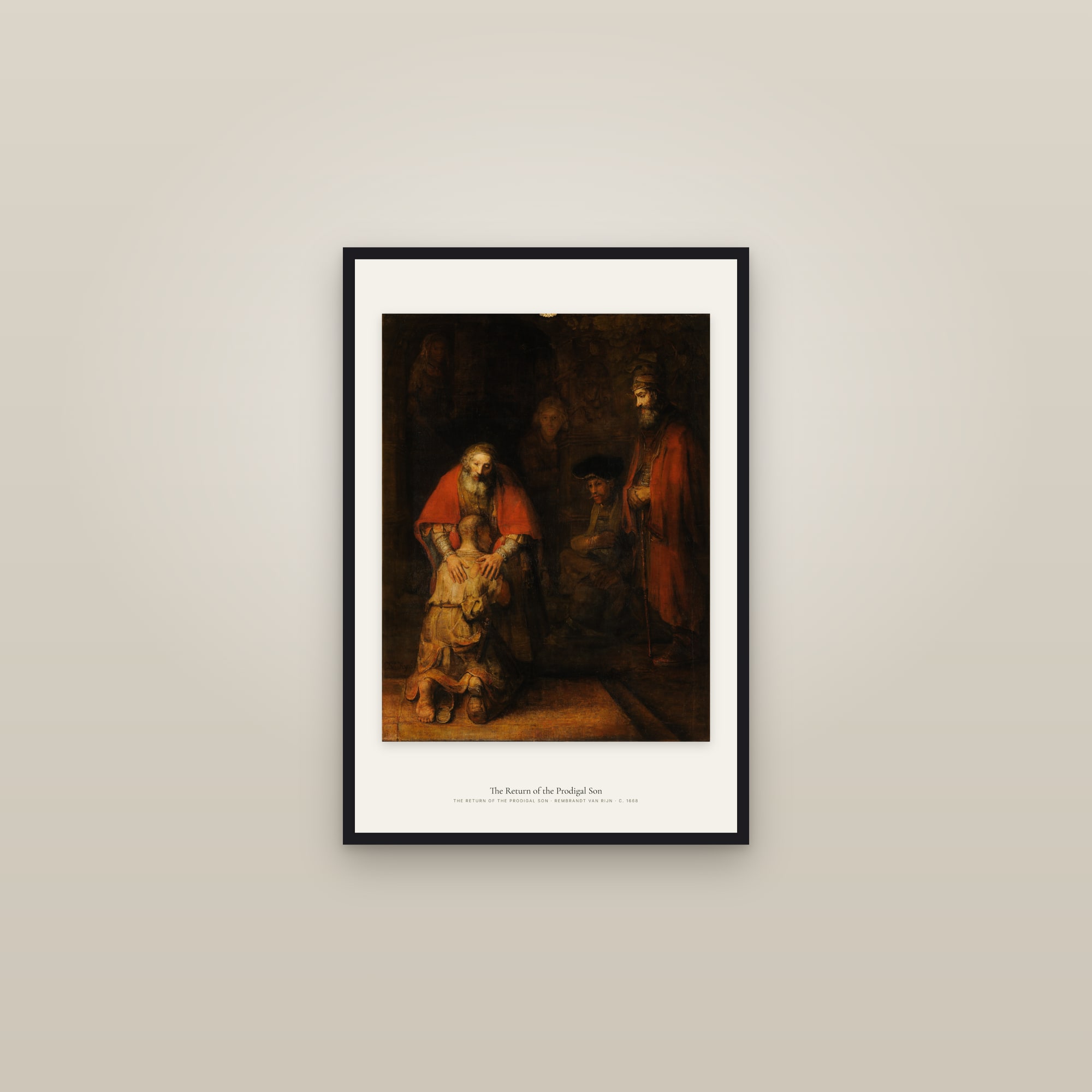 The Return of the Prodigal Son — framed in a gallery setting