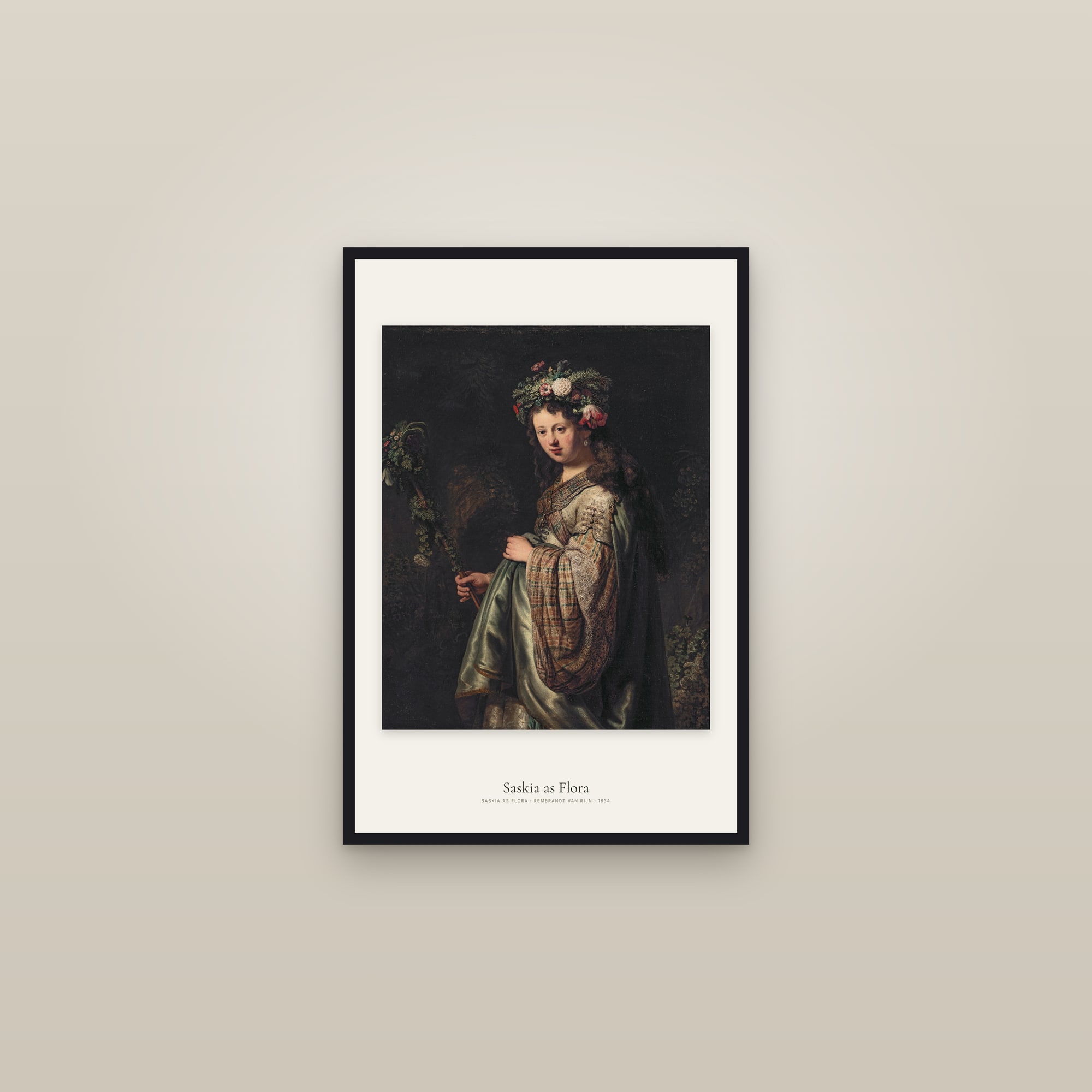 Saskia as Flora — framed in a gallery setting