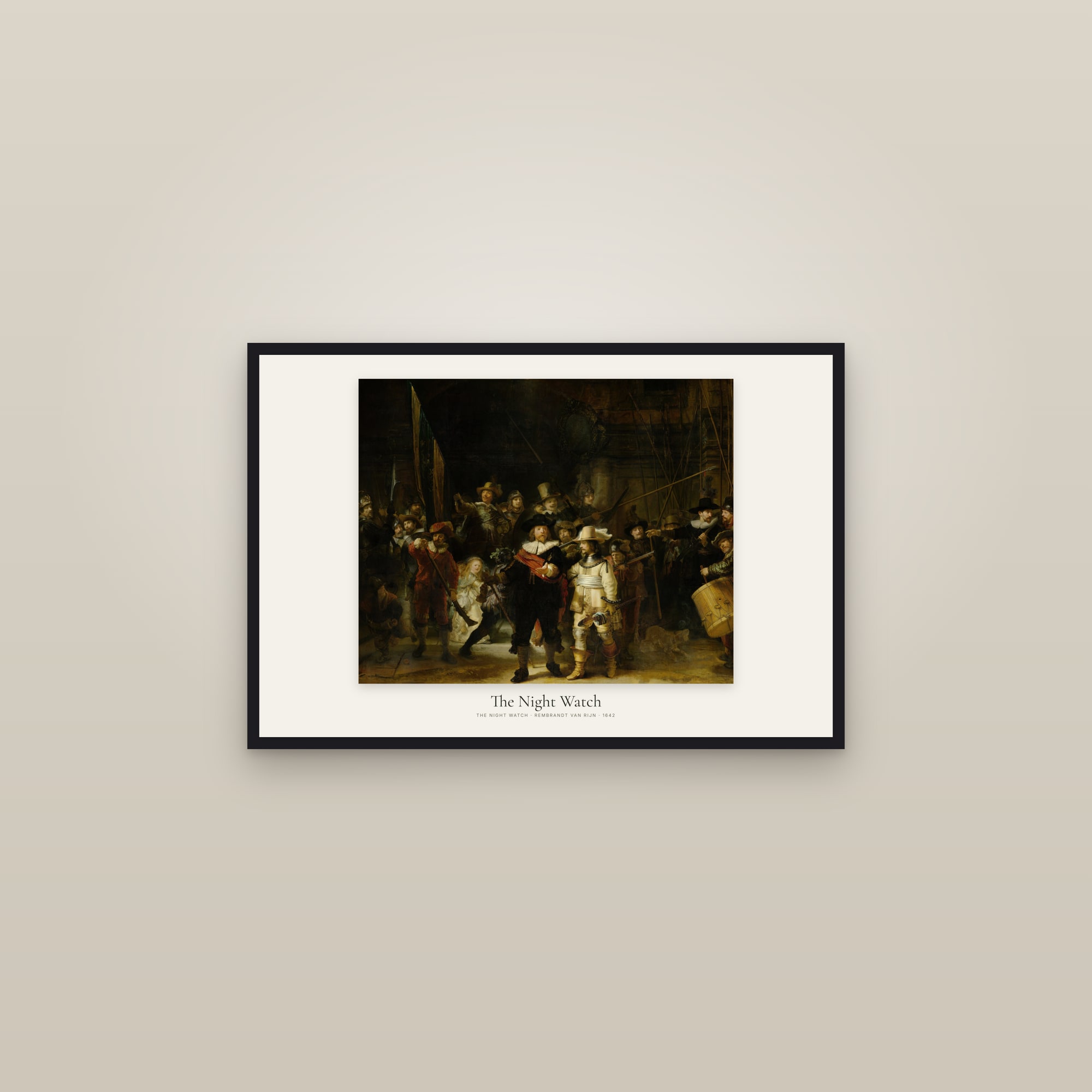 The Night Watch — framed in a gallery setting