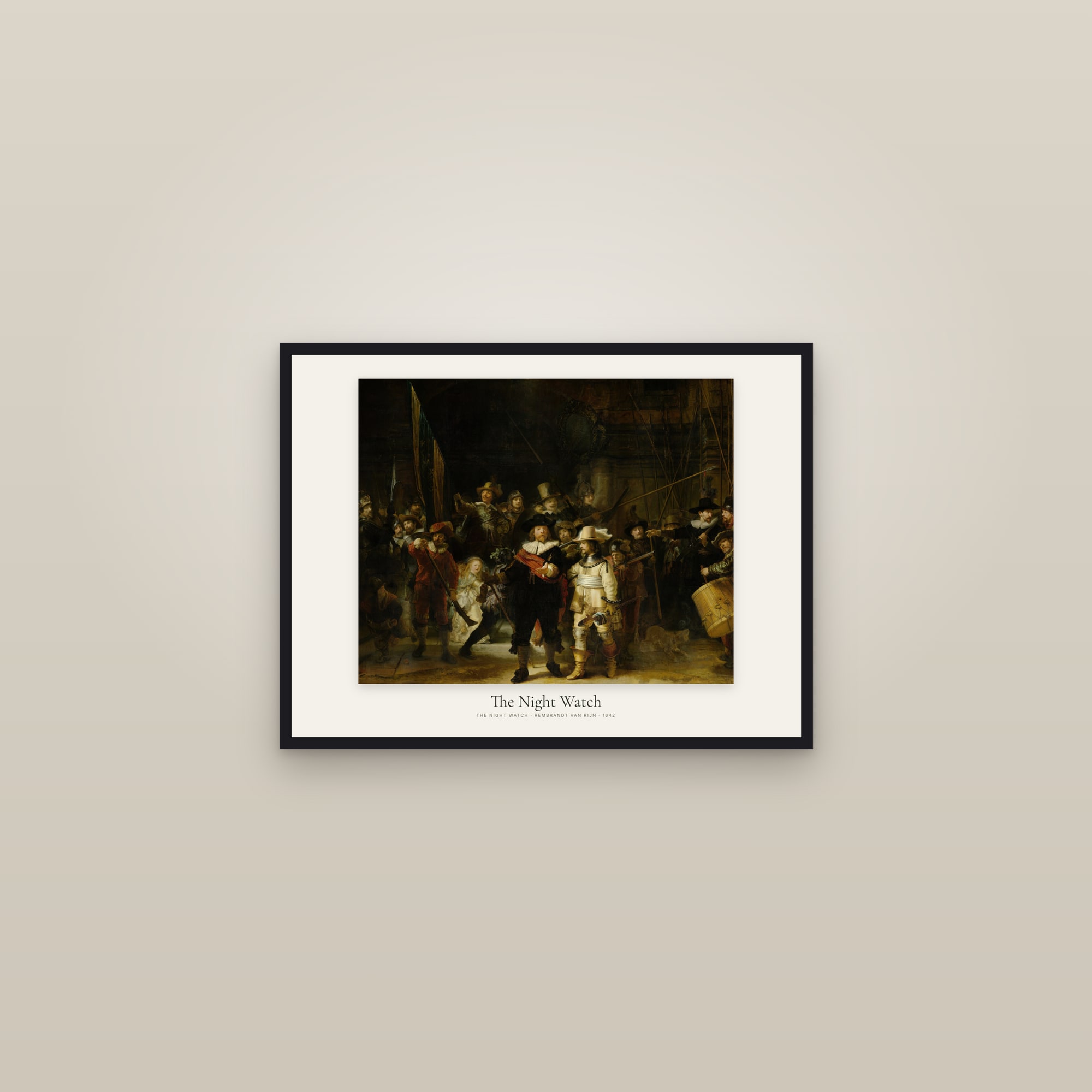 The Night Watch — framed in a gallery setting