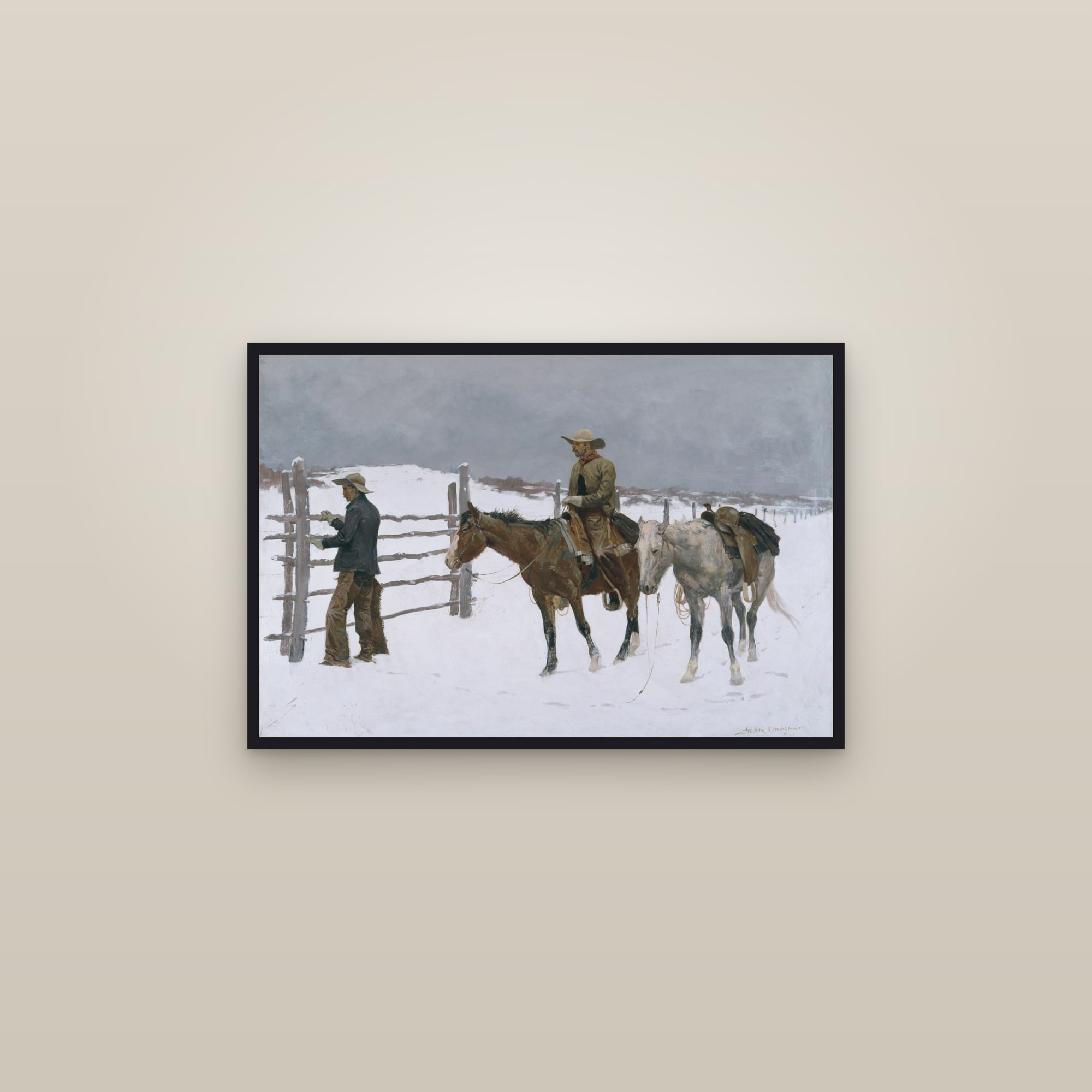 The Fall of the Cowboy (Full) — Full-Bleed Edition — framed in a gallery setting