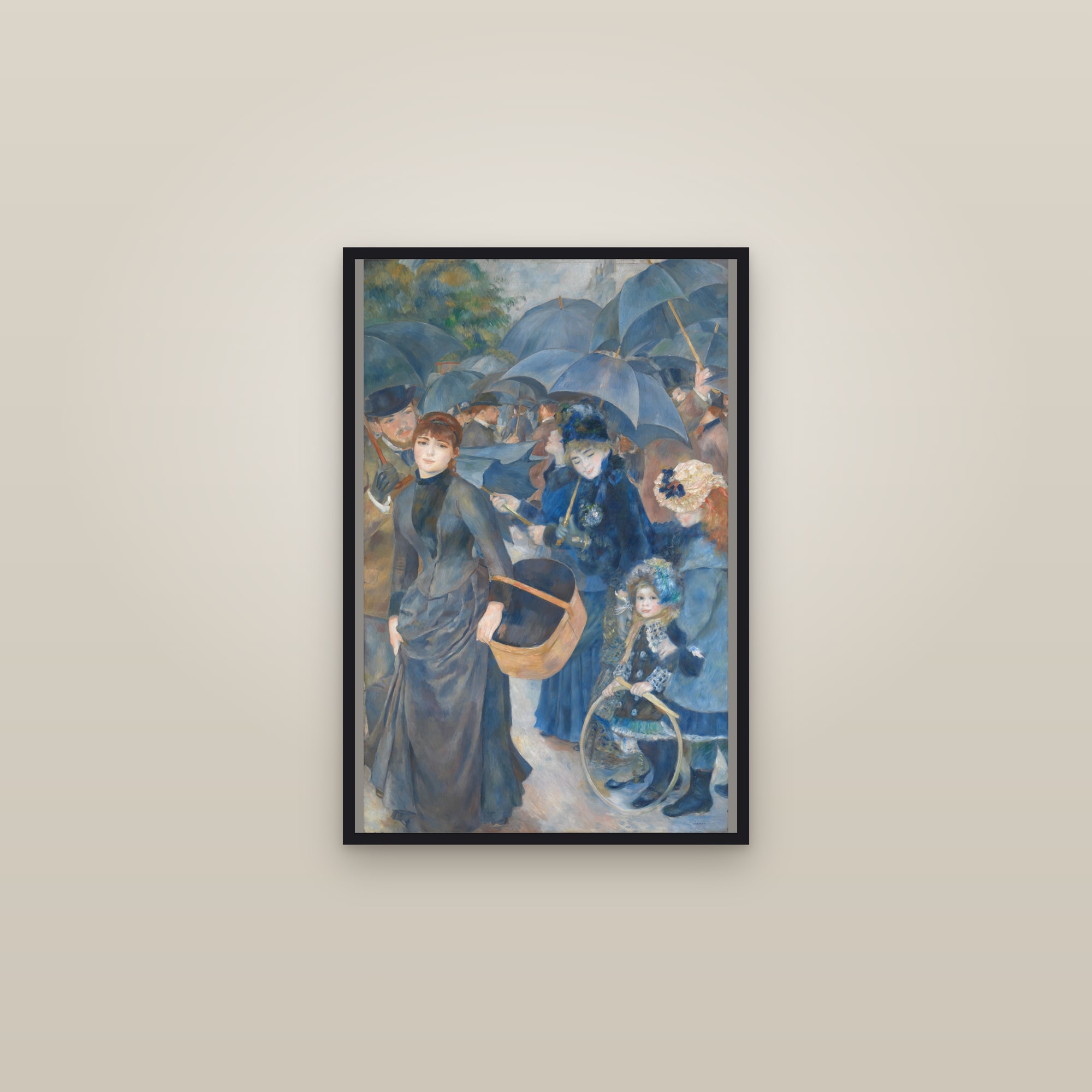 The Umbrellas (Full) — Full-Bleed Edition — framed in a gallery setting