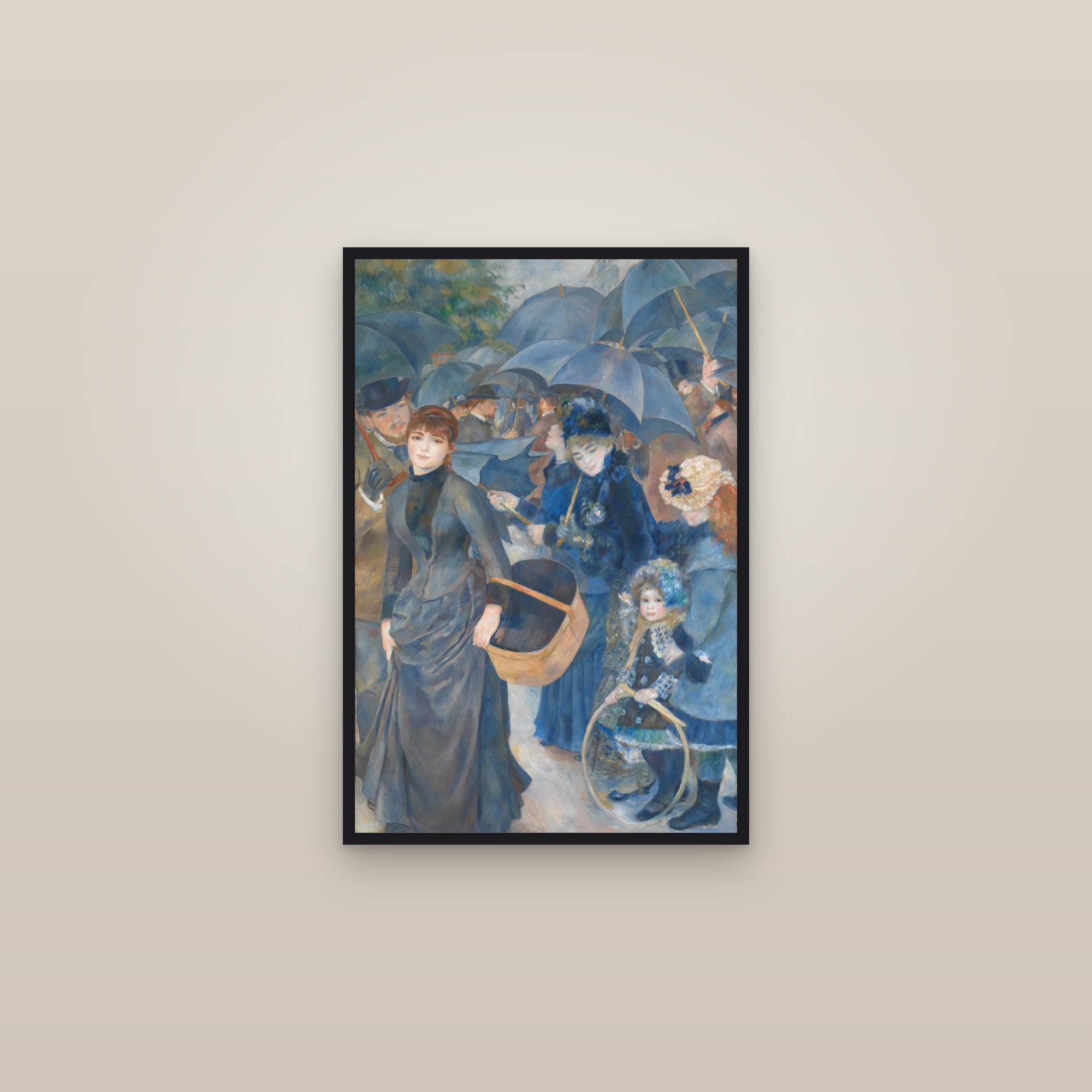 The Umbrellas (Full) — Full-Bleed Edition — framed in a gallery setting