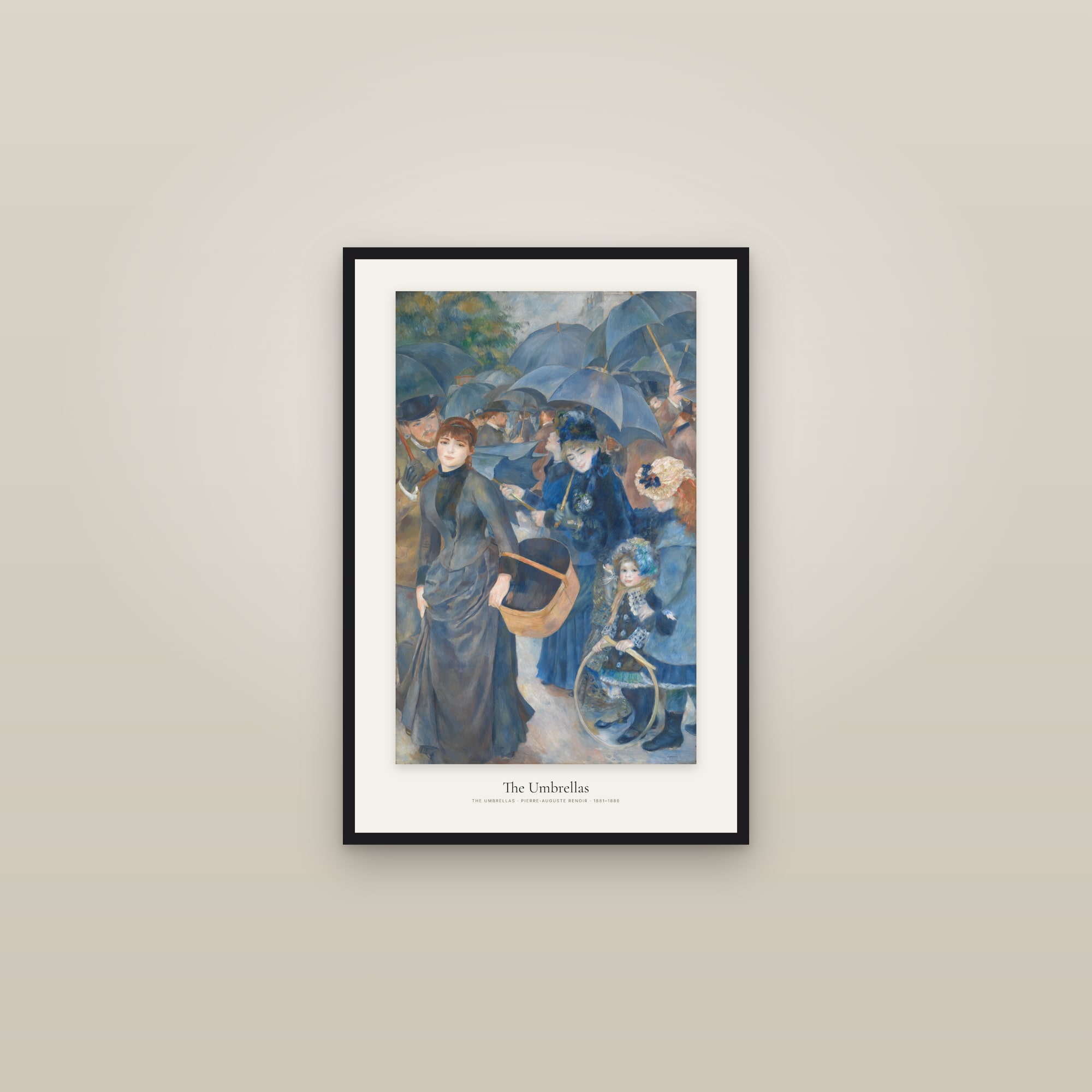 The Umbrellas — framed in a gallery setting