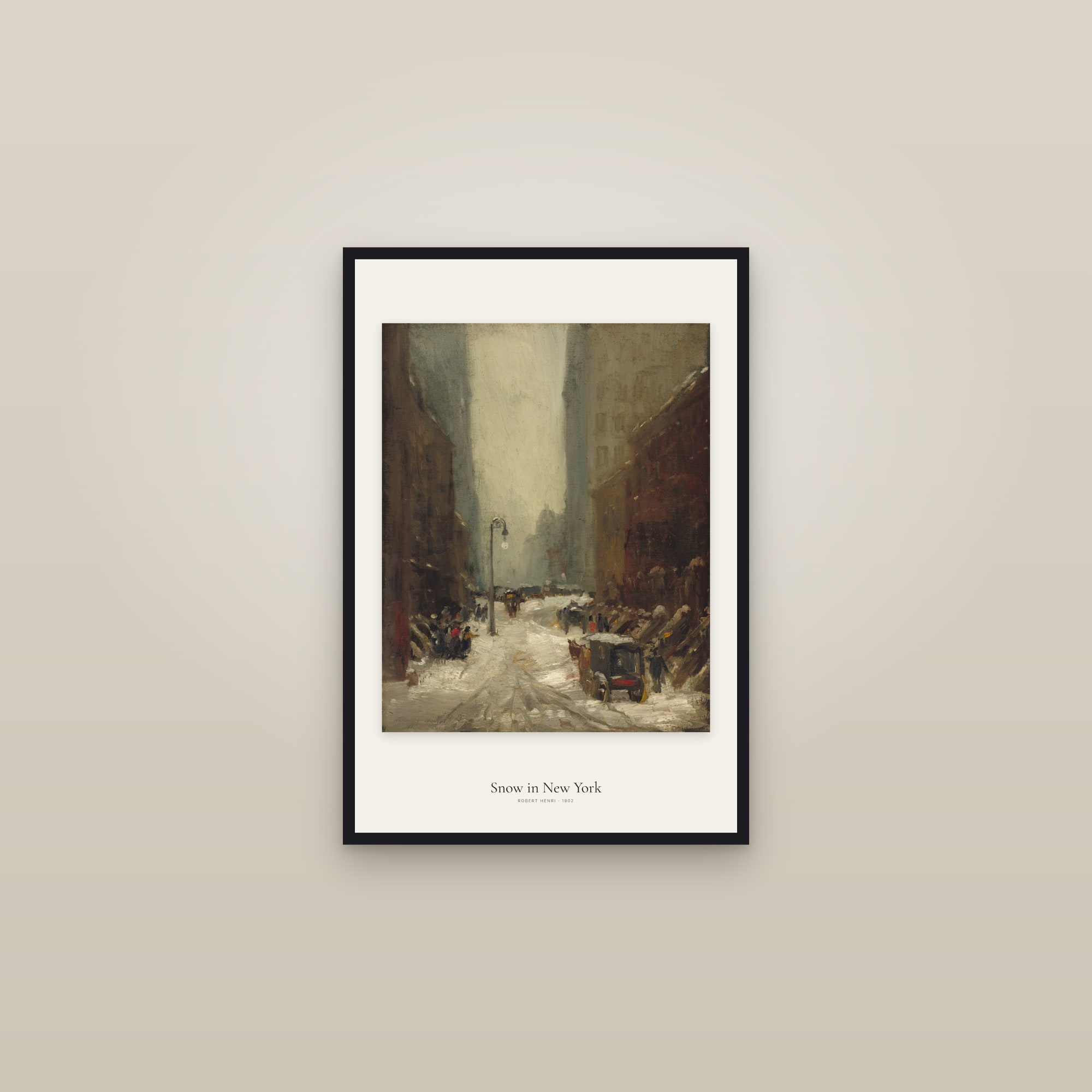 Snow in New York — framed in a gallery setting
