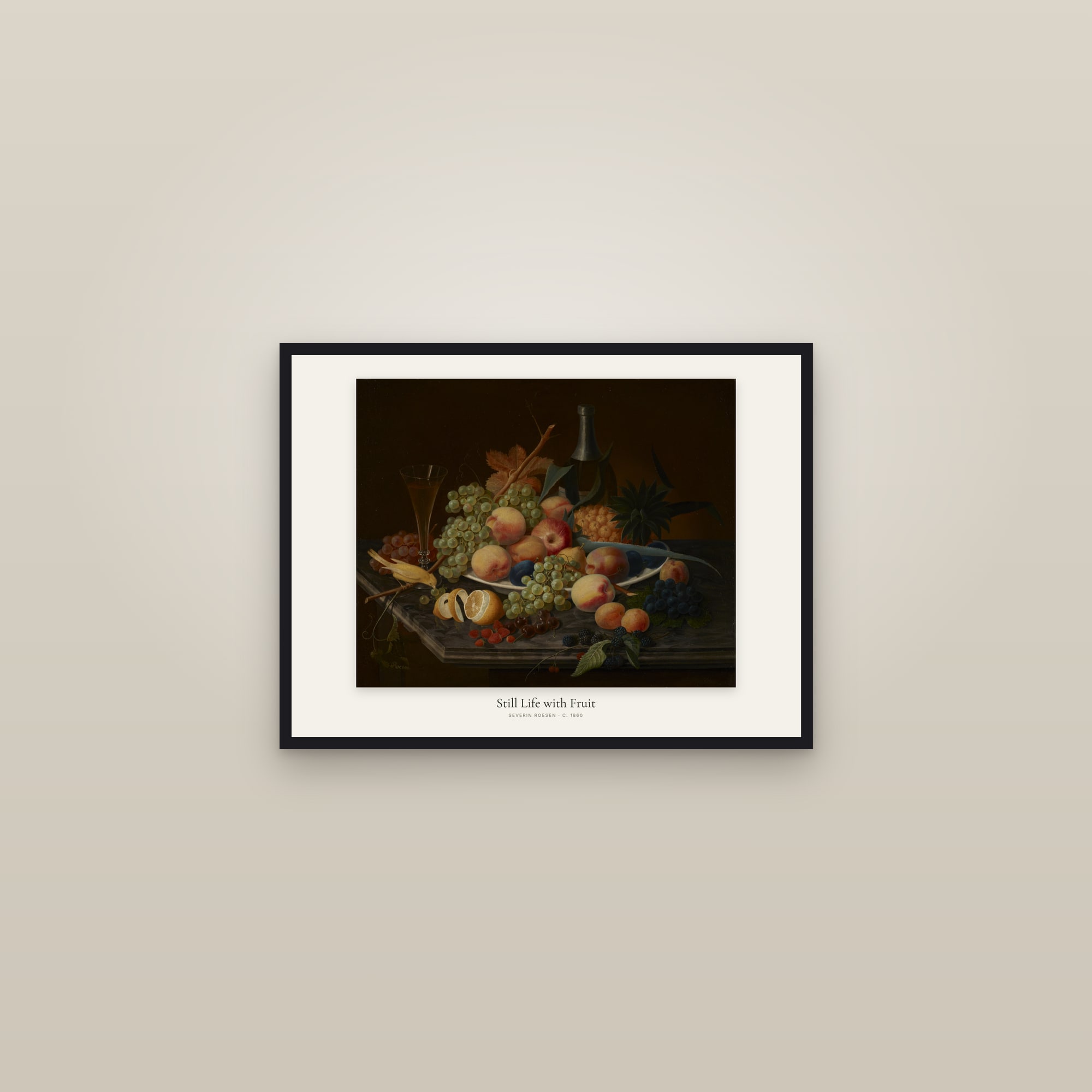 Still Life with Fruit — framed in a gallery setting