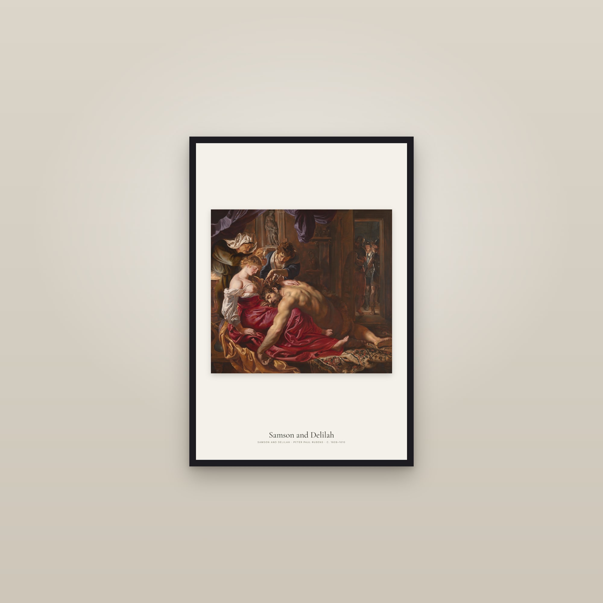Samson and Delilah — framed in a gallery setting