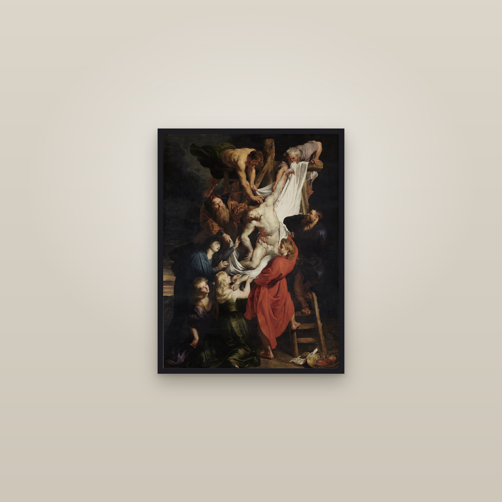 The Descent from the Cross (central panel) (Full) — Full-Bleed Edition — framed in a gallery setting