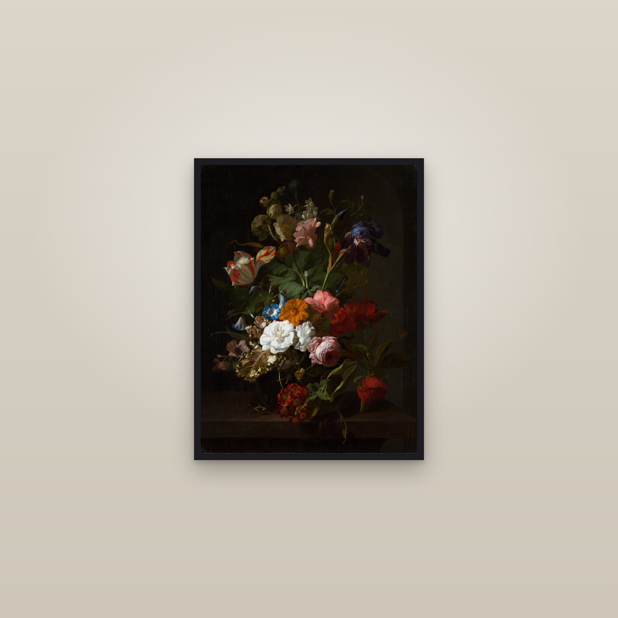 Vase of Flowers (Ruysch Full) — Full-Bleed Edition — framed in a gallery setting