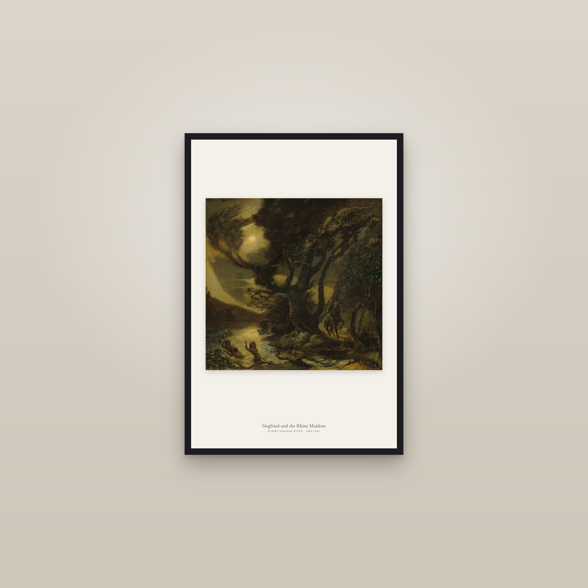 Siegfried and the Rhine Maidens — framed in a gallery setting